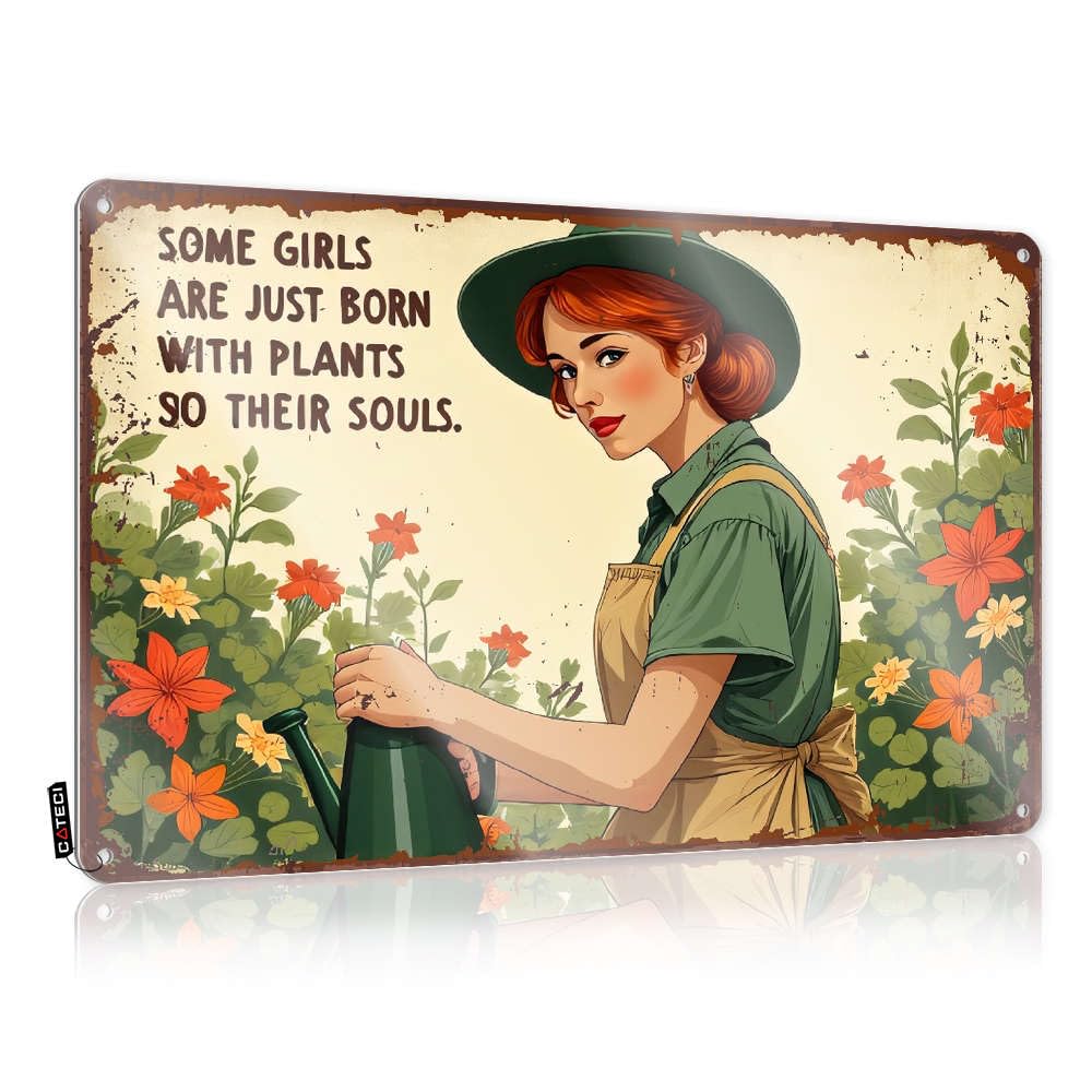 Tinplate Sign Warning Porch Folded Edge & Windmill Decor Flat Print | Mens Rustic Wall Girls Born With Plants In Their Souls. - Pool Signs And Outdoor