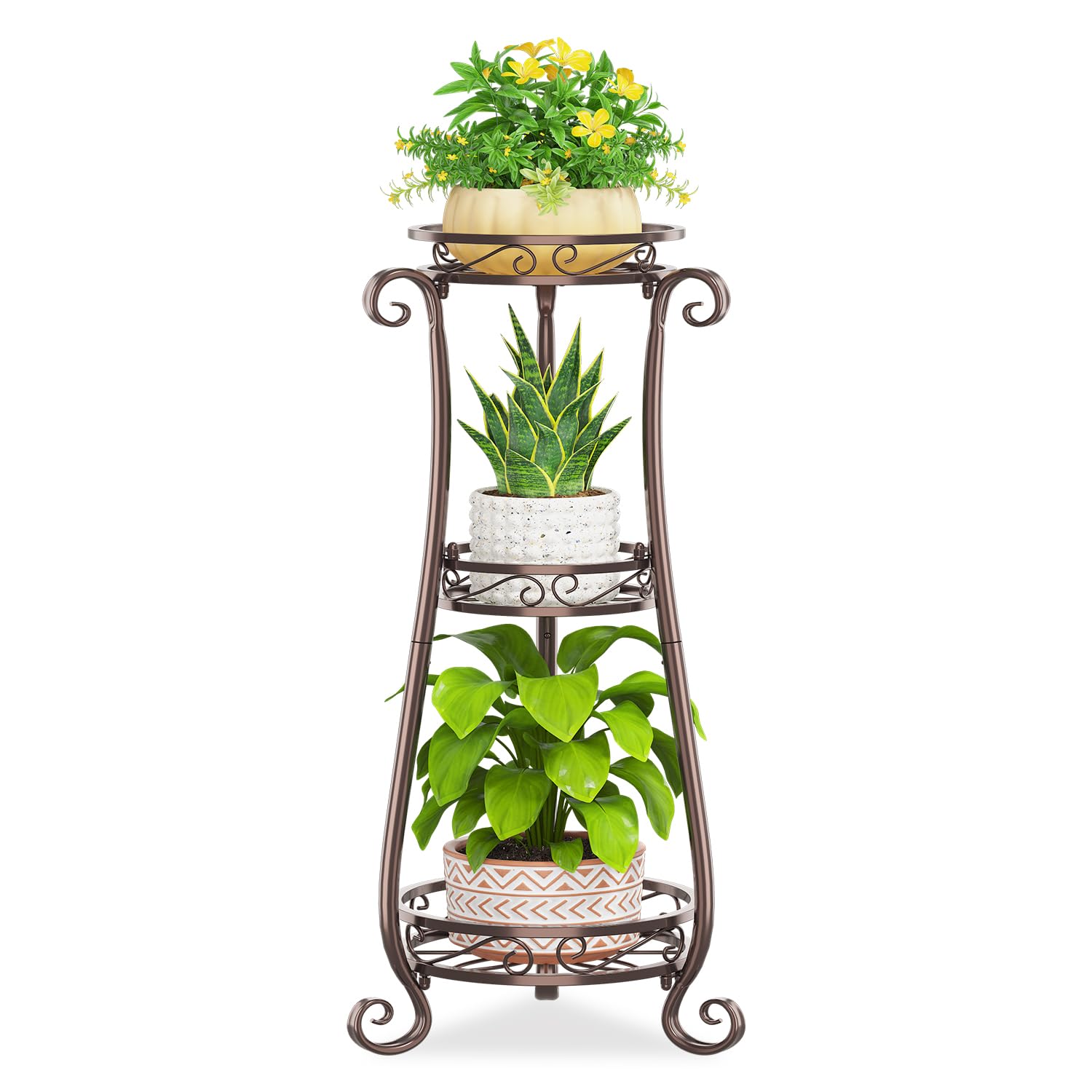 JC-Houser 3 Tier Metal Plant Stand for Multiple Large Planters Indoor Outdoor Organizer, Heavy Duty Tall Flower Rack for Corner Patio Bathroom Office Corner, Modern Sturdy Vertical Iron Rack, Bronze â image 1