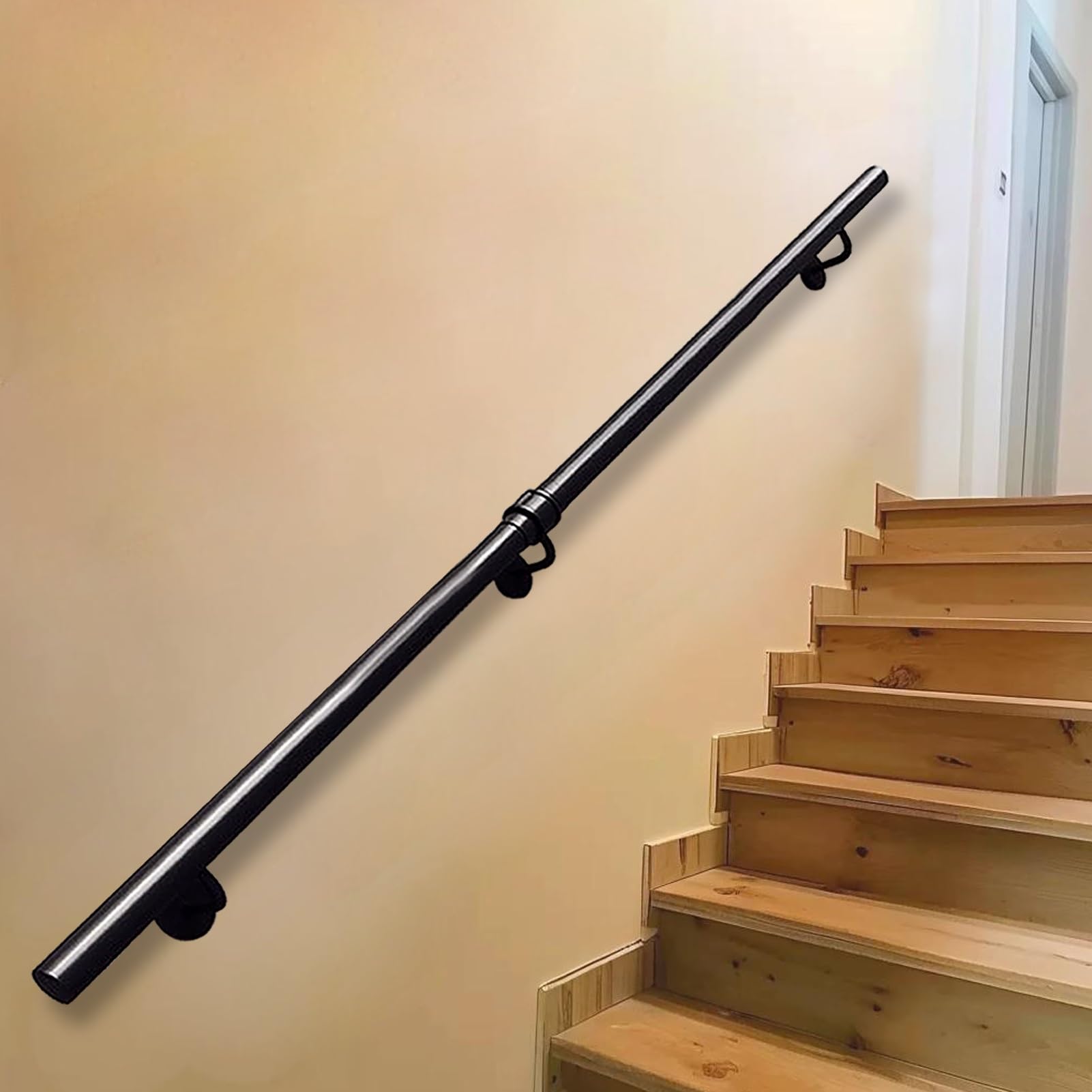 30-600cm Staircase Handrail Black Metal Galvanized Iron Pipe Hand Rails Wall Mount Stair Railing Non-Slip Grab Bar for Indoor Outdoor Stairs Porch Deck(19ft/570cm)