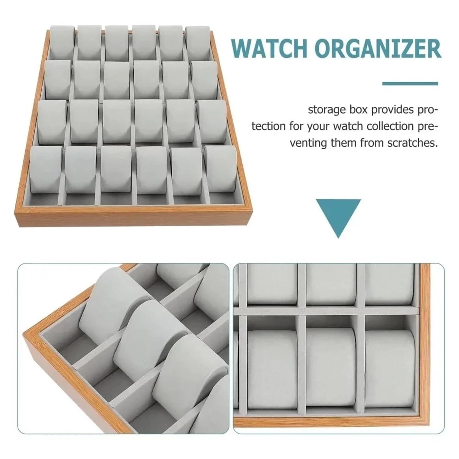 Caja Expositora Para Relojes Caja de almacenamiento for relojes de madera de nogal con 24 ranuras, organizador de relojes de pulsera, bandeja de exhibición, soporte for relojes con almohadas, Fundas d
