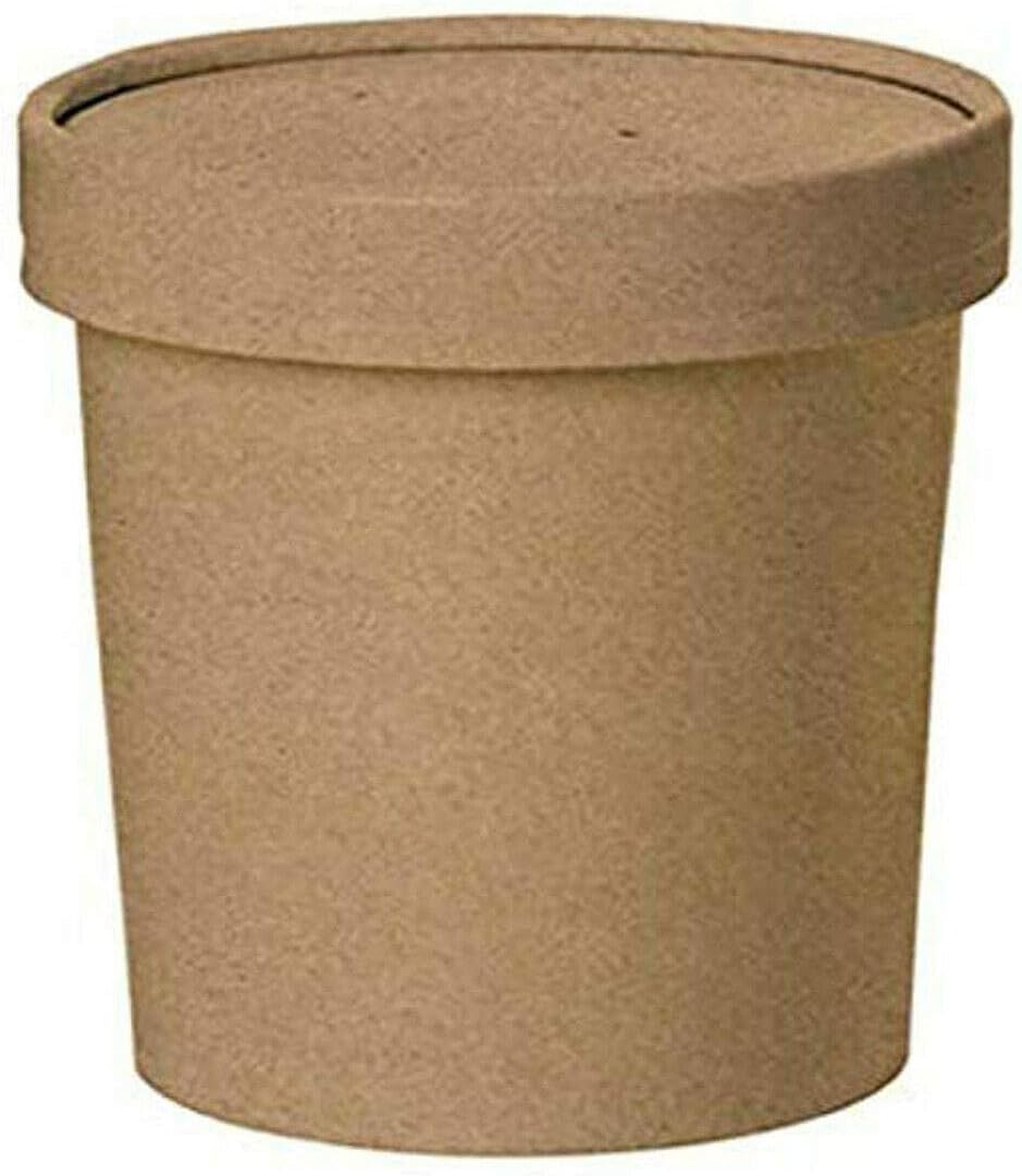 We Can Source It Ltd - Kraft Paper Soup & Ice Cream Containers 16oz with Lids – Strong Disposable Cardboard Pots for Hot & Cold Food – Ideal for Takeaway, Deli, and Catering Use - Pack of 250 — image 1