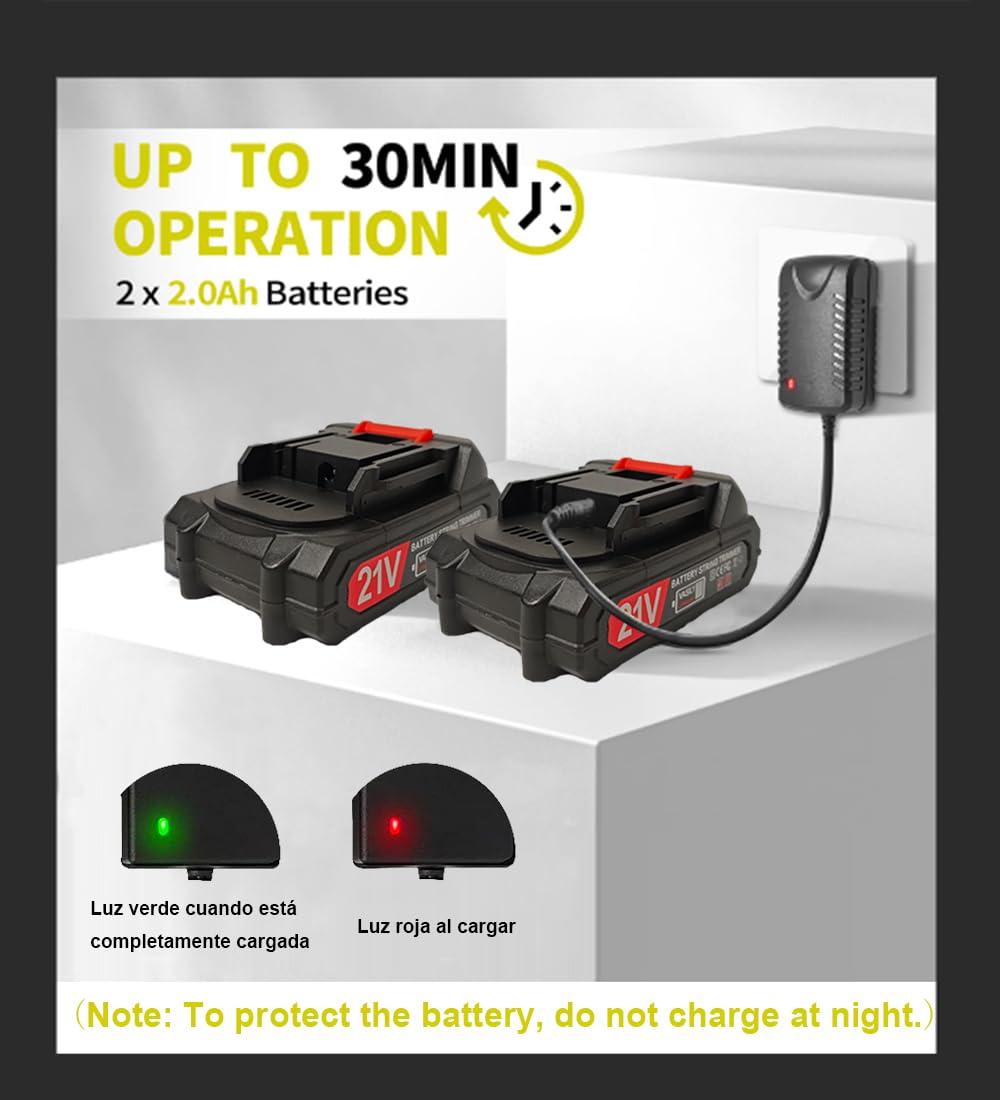 Coupe Bordure sans Fil avec Batterie 21V Debroussailleuse Electrique sans Fil avec 2 Batteries de 2,0 Ah et 650W Debrouissalleuses Batterie avec Moteur de 6 000 TR/Min, Efficace et Facile