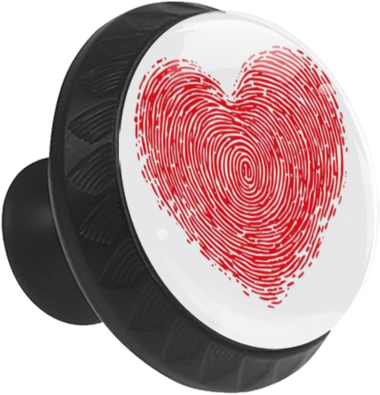 Black Fingerprint Heart Love Decorative Furniture Knobs, Round Cabinet Pulls for Kitchen Cupboard, Easy Install Drawer Knobs for Home