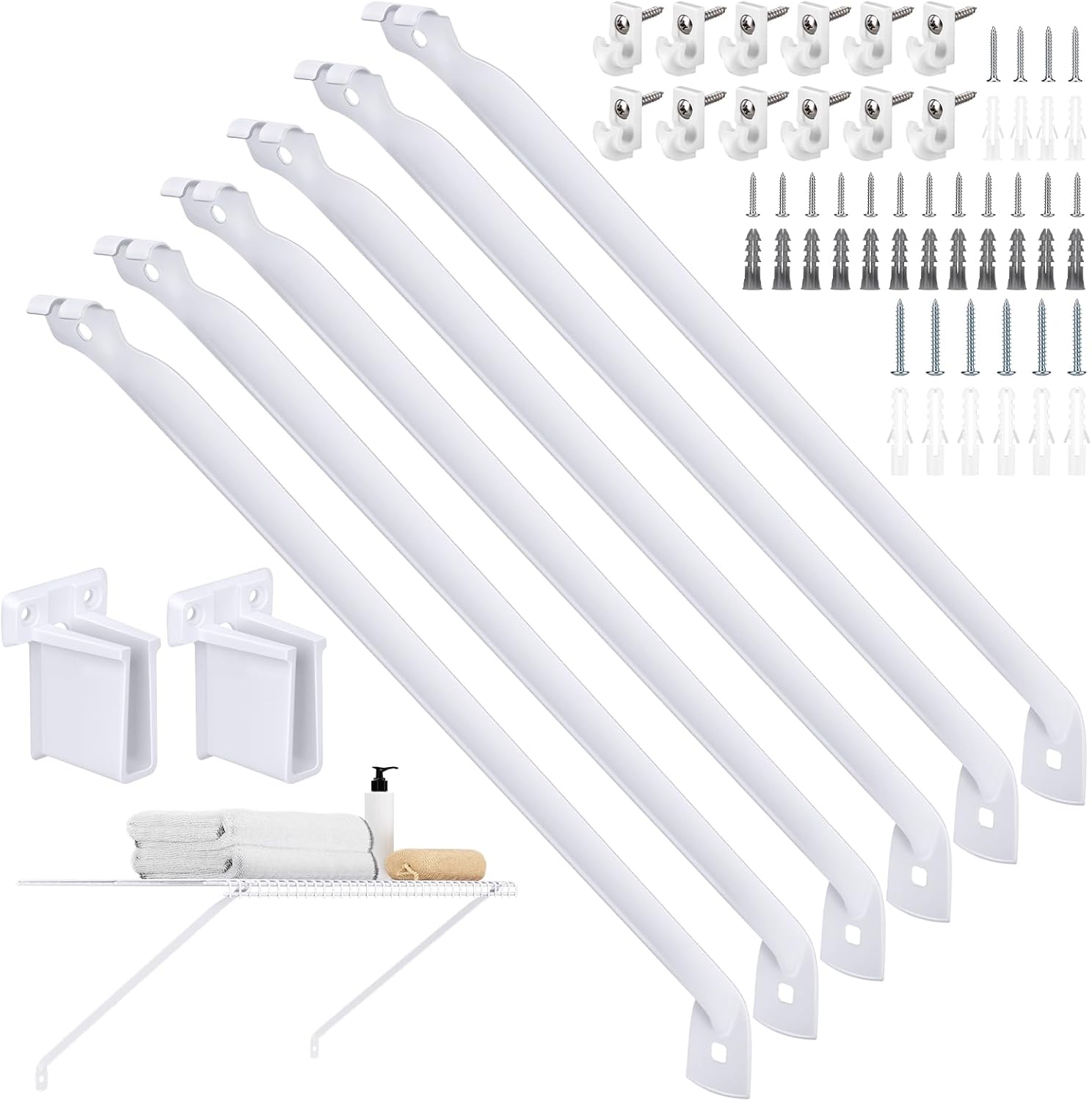 6 Pack 12 Inch Wire Shelf Brackets Set, Closet Maid Support Brackets with Anchors and Screws, Wire Closet Shelving Accessories with 12 PCS Wire Shelf Clips for Wardrobe and Wall Bracket