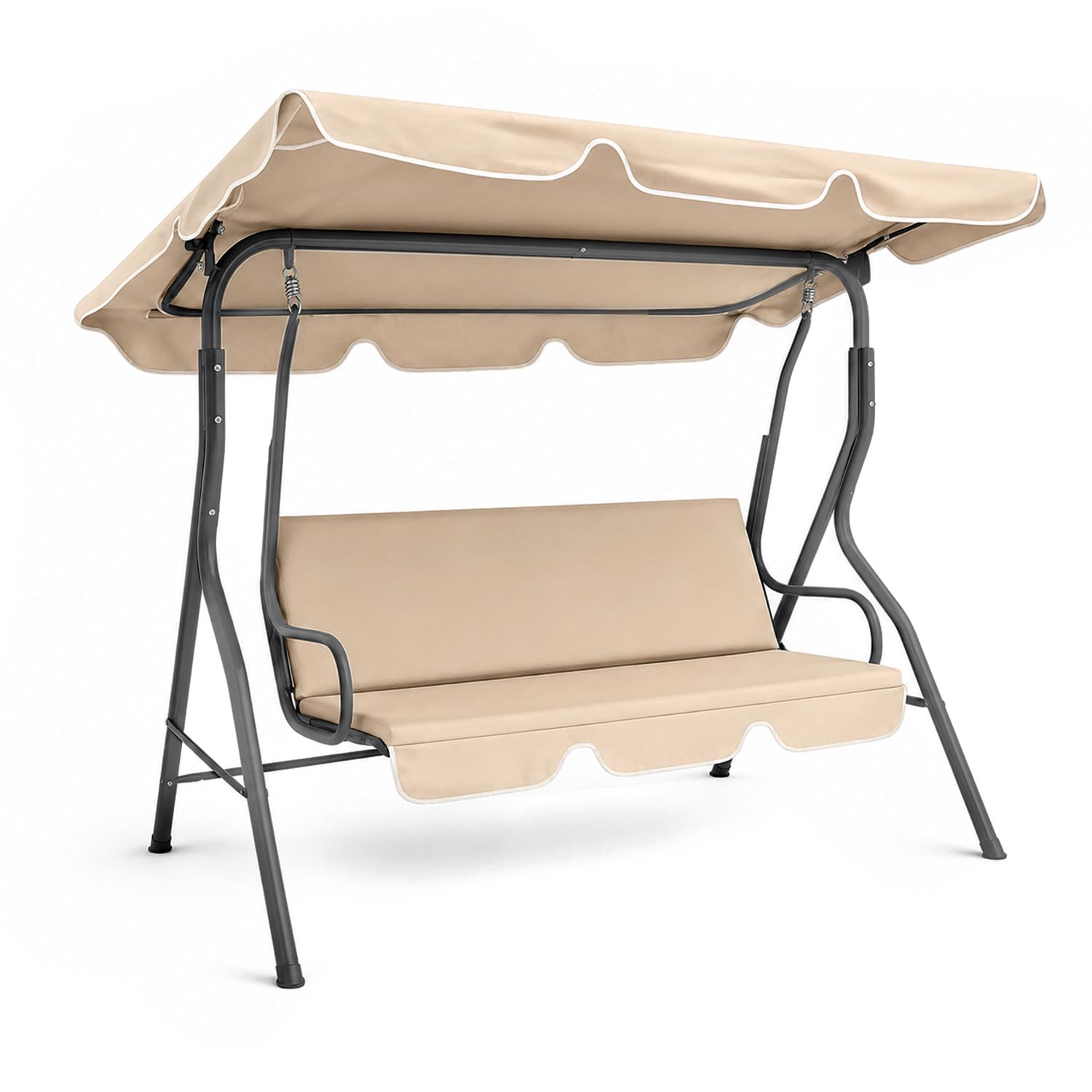 RMF PRO Dondolo da Giardino 3 Posti con Tetto Parasole Regolabile, Dondolo da Esterno con Struttura in Acciaio Resistente - Tessuto Impermeabile da Campeggio e Spazi Esterni 170x110x153 cm Beige