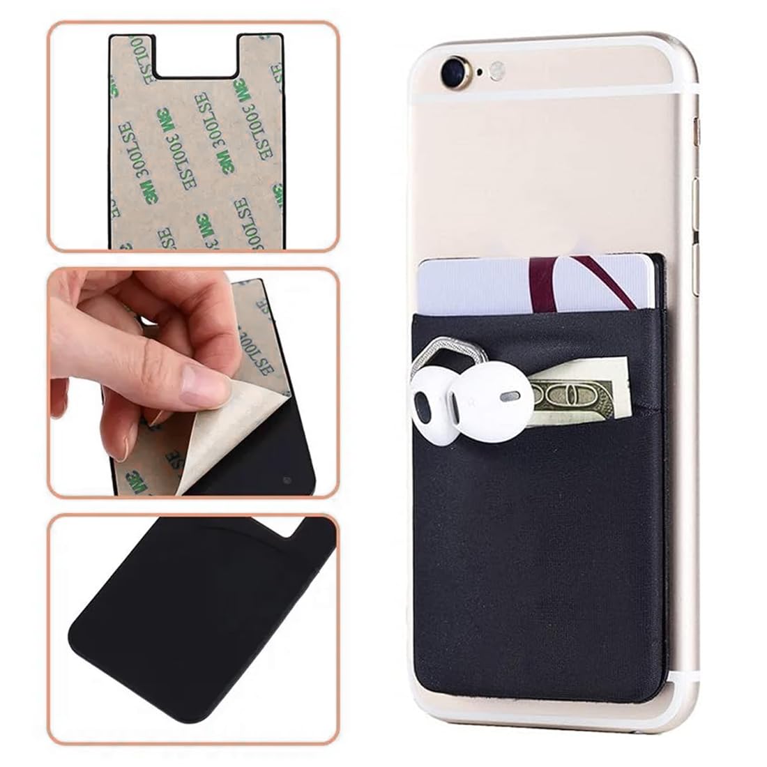 2 Pezzi Porta Carte di Credito per Cellulare, Pelle Vegana Porta, Titolare Della Carta per Cellulare Adesivo, Tasca Adesiva Per Tessere Carte Badge Taschino Autoadesivo Per Cover, Nero