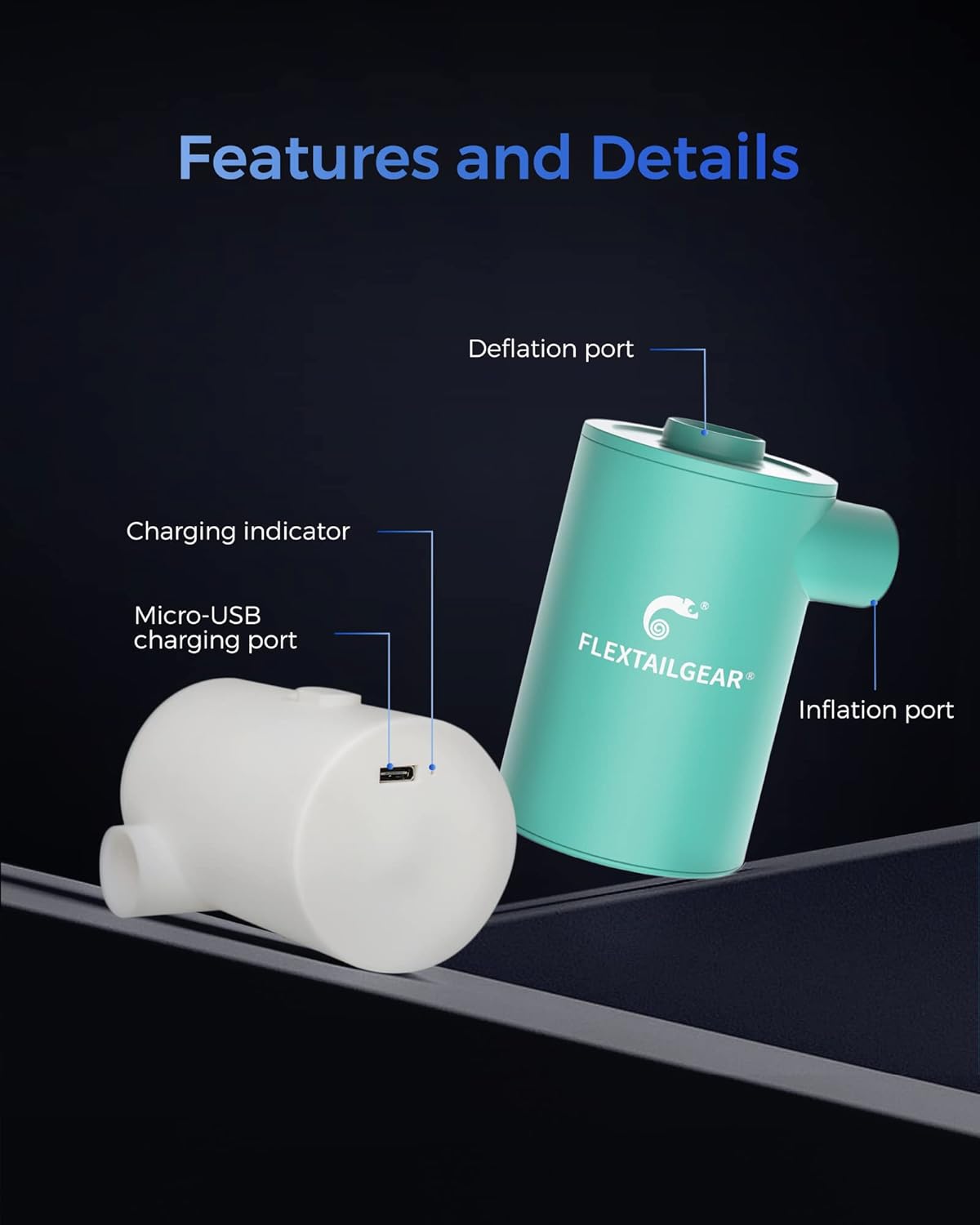 FLEXTAILGEAR MAX Pump 2020 Portable Air Pump with 3600mAH Battery USB Rechargeable Air Pump-Quick Inflate Deflate for Air Mattress, Pool Toys, Floats, Swimming Ring, Air Bed (Green) : Home & Kitchen