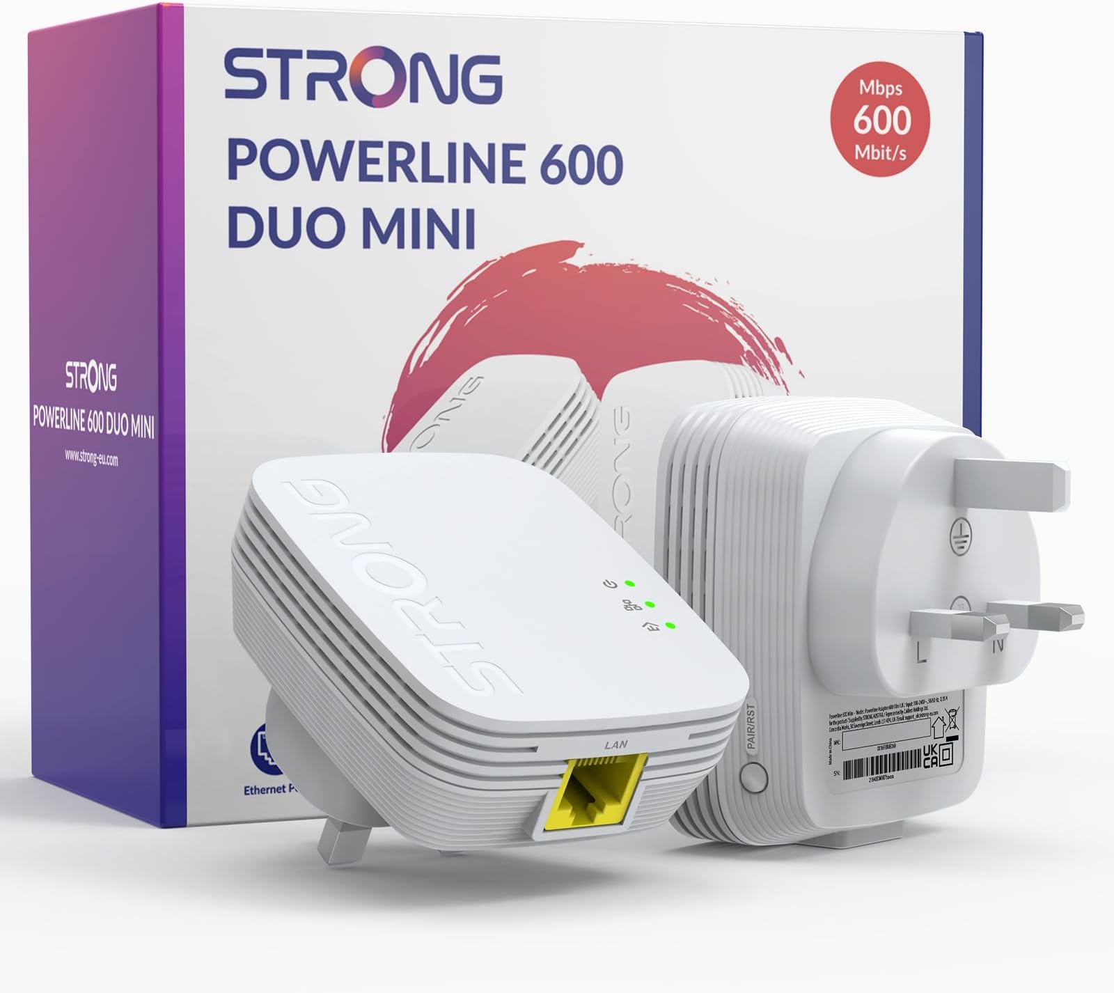 STRONG AV600 Powerline Adapter Kit, HomePlug AV2 Powerline Ethernet Extender, Plug & Play, One-Button Security, Power Saving Mode, 300 Meters Range, 100Mbps LAN Ports, Ideal for TV, PC, Gaming Console