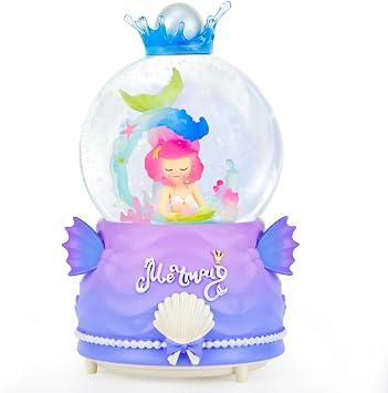 BREIS Snow Globes,100MM Mermaid Snow Globe Automatic Snowflakes with Music LED Lights,Decorate Christmas Birthday Valentines Day Gifts for Women Sister Mom Girlfriend Wife