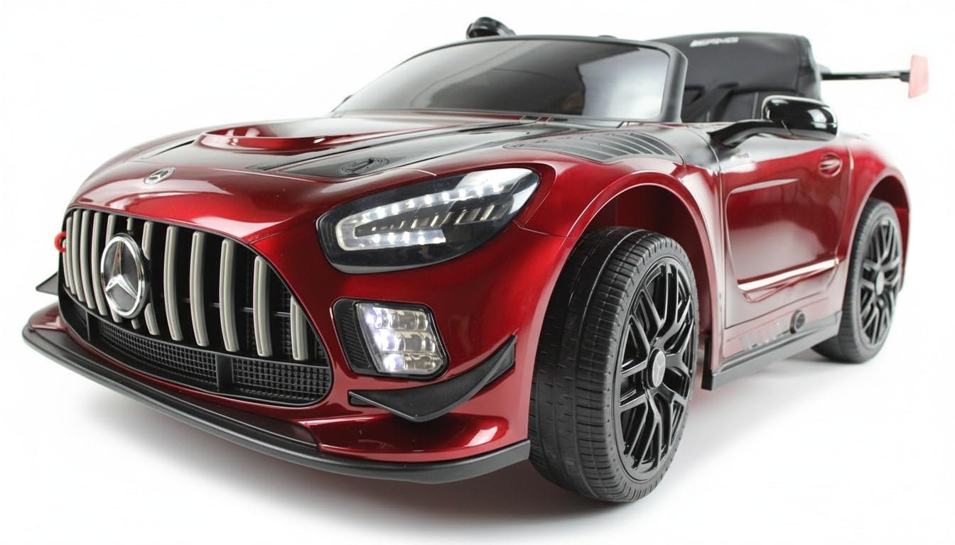 Playhouse Mercedes GT3 4x4-4 Motoren, Bluetooth, Lizenz, Ledersitz, Lackiert, 2 Stoßdämpfer, Eva Räder, 12V 9ah, Fernbedienung,Kinder Elektroauto, Kinderauto Kinderfahrzeug (Rot)