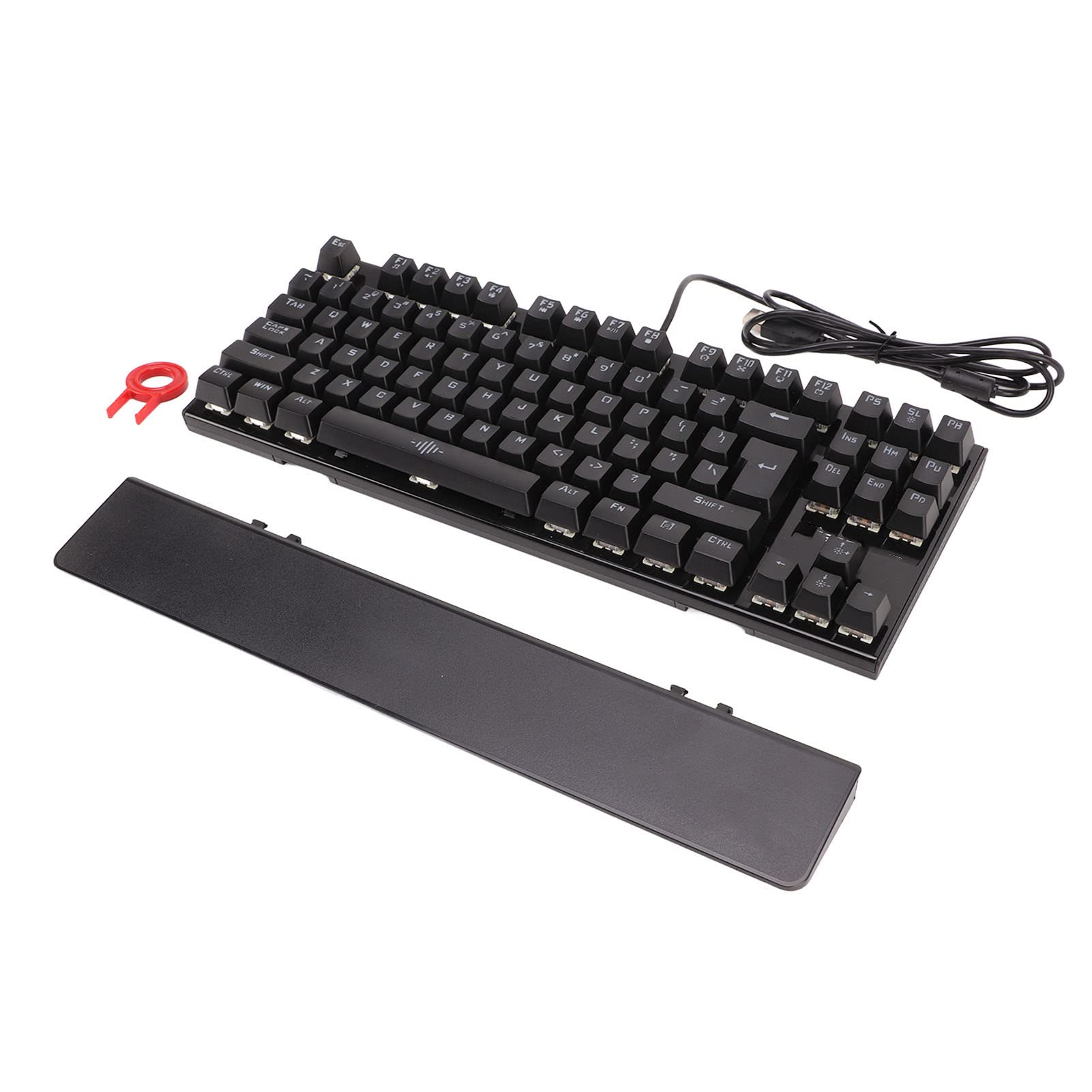 Kolorowa Mechaniczna Klawiatura do Gier z 87 Klawiszami RGB i Niebieskimi Przełącznikami dla Graczy i do Użytku Domowego z wygodną podpórką Pod Nadgarstki