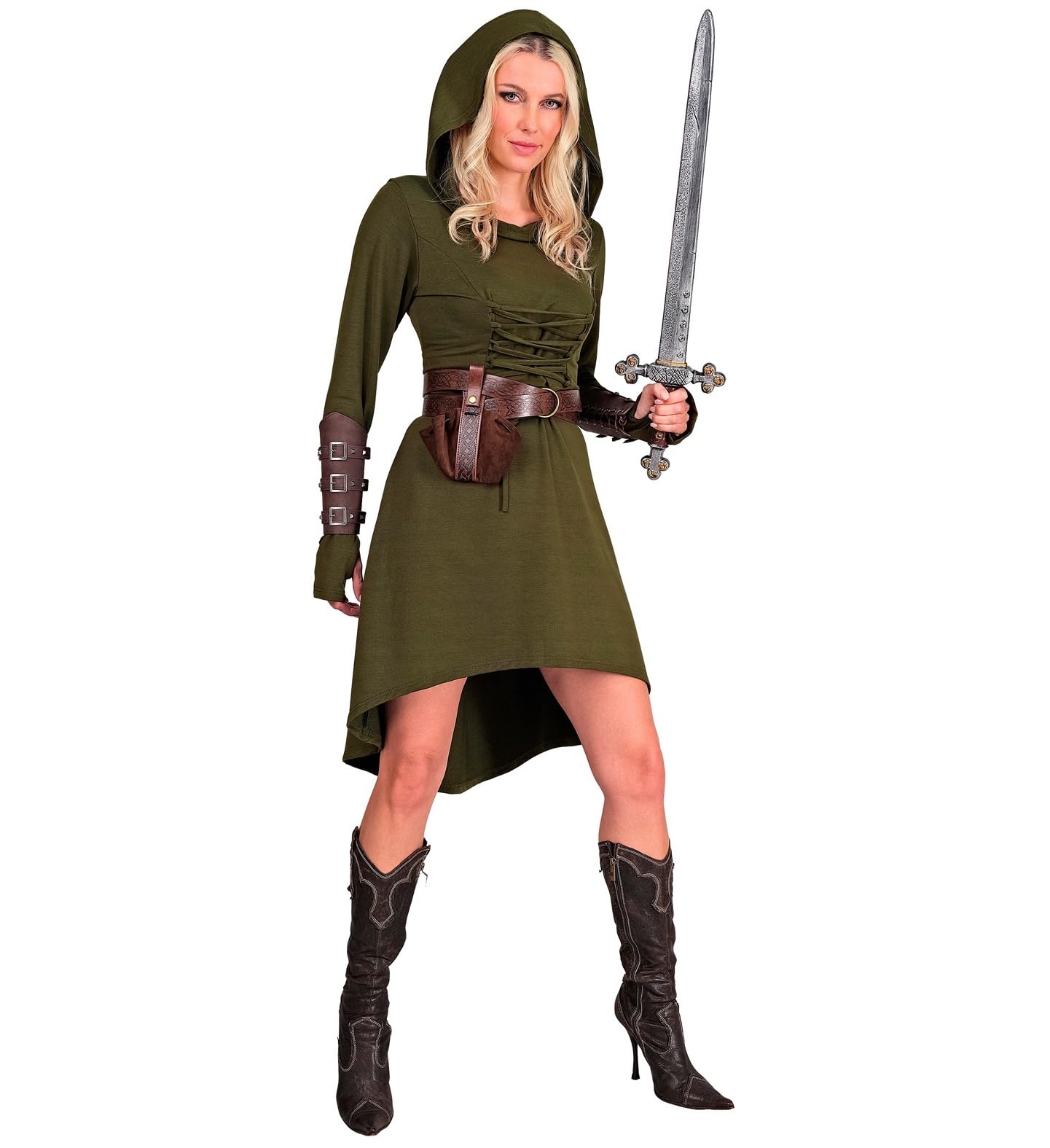 MIMIKRY Costume médiévale pour femme Robin des Bois - Robe médiévale à capuche - Vert - Archer viking guerrière - Cosplay Renaissance