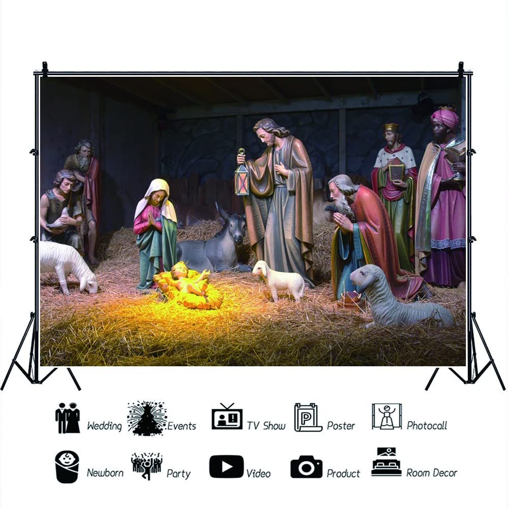Renaiss 3x2m Geboorte Van Jezus Achtergrond - Kerststal Kerstnacht Sterren Woestijn Kameel Kribbe - Kerst Kerkdecor Vinyl Foto Rekwisieten