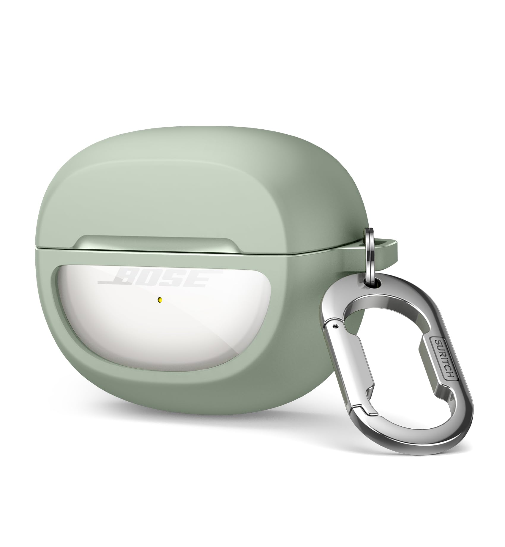SURITCH Case Compatible with New Bose Ultra Open Earbuds 2024, Full Body Shockproof TPU Protective Case with Transparent Logo Window & Carabiner Keychain Included, Green