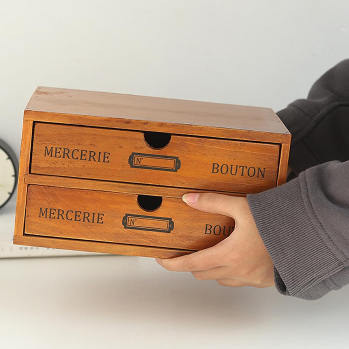 Organizzatore da Scrivania in Legno con Due Cassetti, Grande Capienza