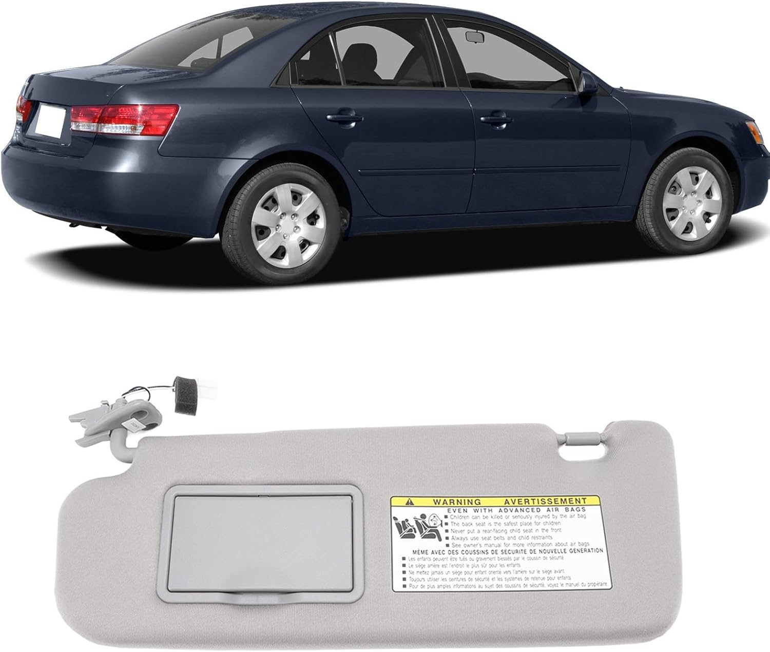 Gray Left Driver Side and Right Passenger Side Sun Visor Assembly Sunvisor Assy 852013K010QD Replacement for Sonata 2006‑2008(Left)