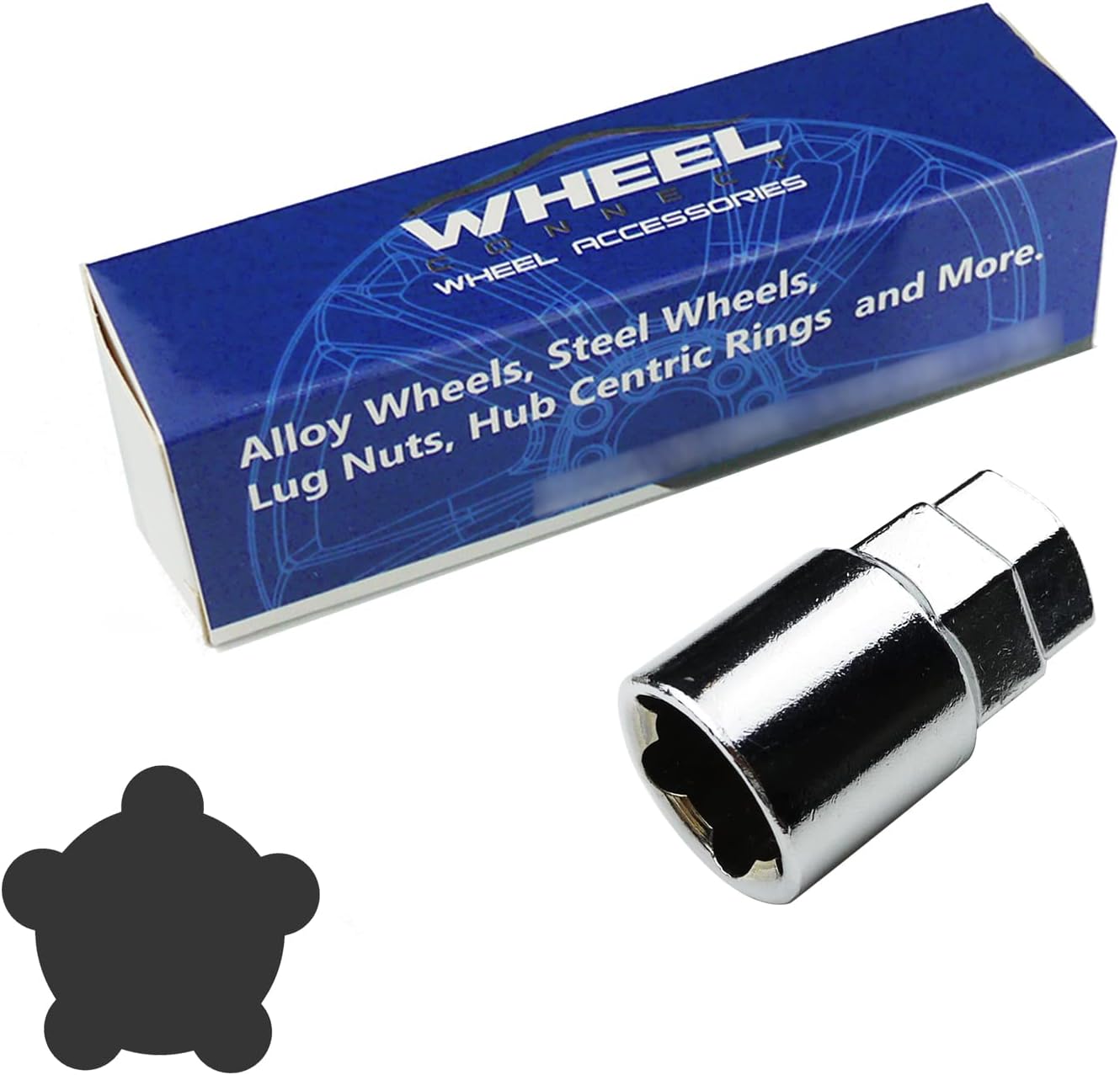 WHEEL CONNECT Lug Nuts Key for Spline Drive Lug Nuts and Bolts, 5 Points Socket，19 mm (3/4”) & 21 mm (13/16”) Hex,Chrome Finish.