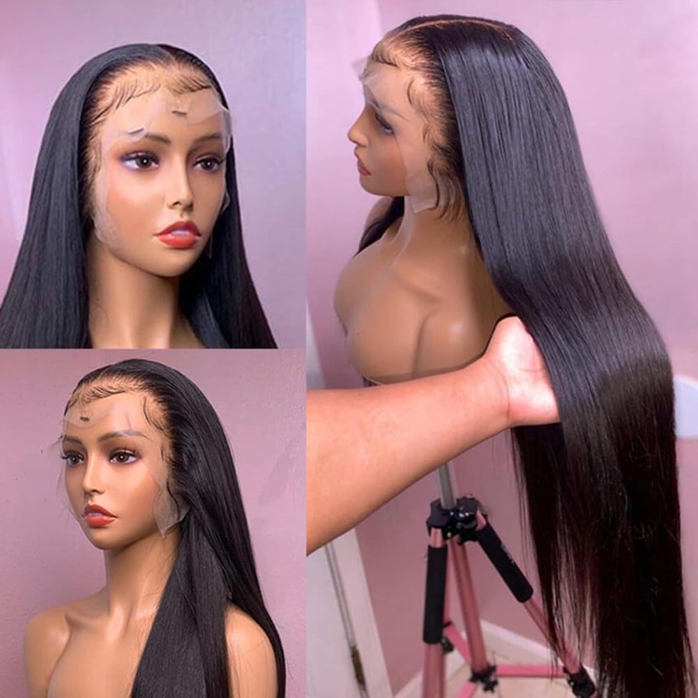 Pelucas Mujer Pelo Natural Humano 13x4 Hd Transparent Lace Front Human Hair Wig Straight Peluca Negra Larga for Black Women 20 Pulgadas (50 cm)