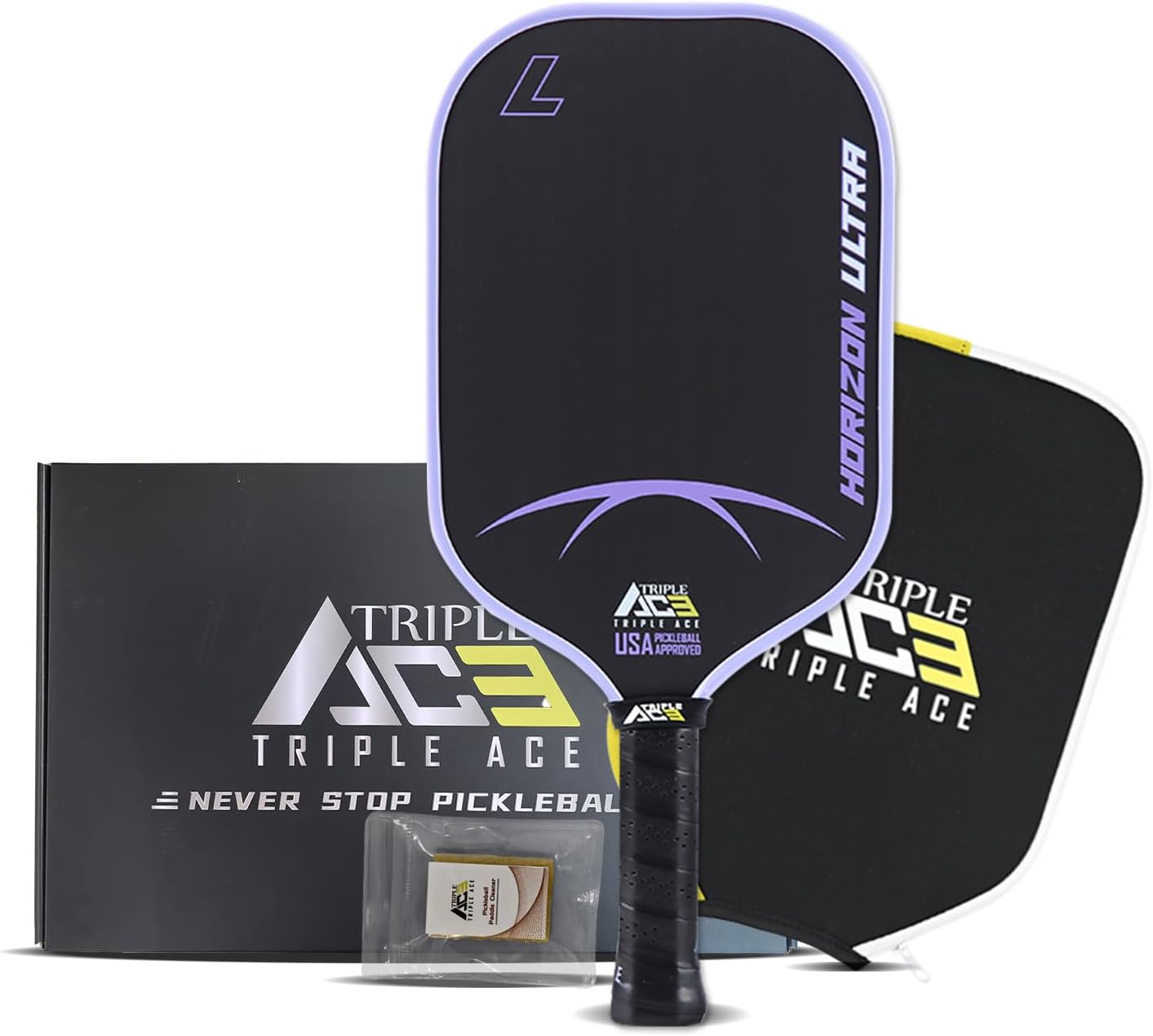 Triple Ace Professional Pickleball Paddle | USA Approved | T700 Carbon Fiber | 16mm Thick | Delivers Power, Spin & Control | with Paddle Cover | Designed for Intermediate & Advanced Players
