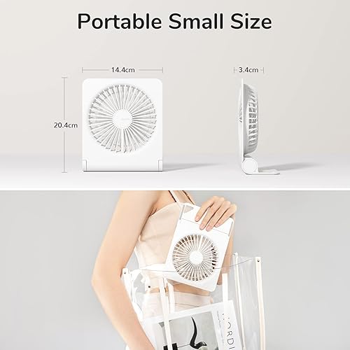 Vista 6 de JISULIFE Ventilador de escritorio pequeño, viaje portátil con batería de 2000 mAh, diseño plegable recargable por USB para flexibilidad, viento