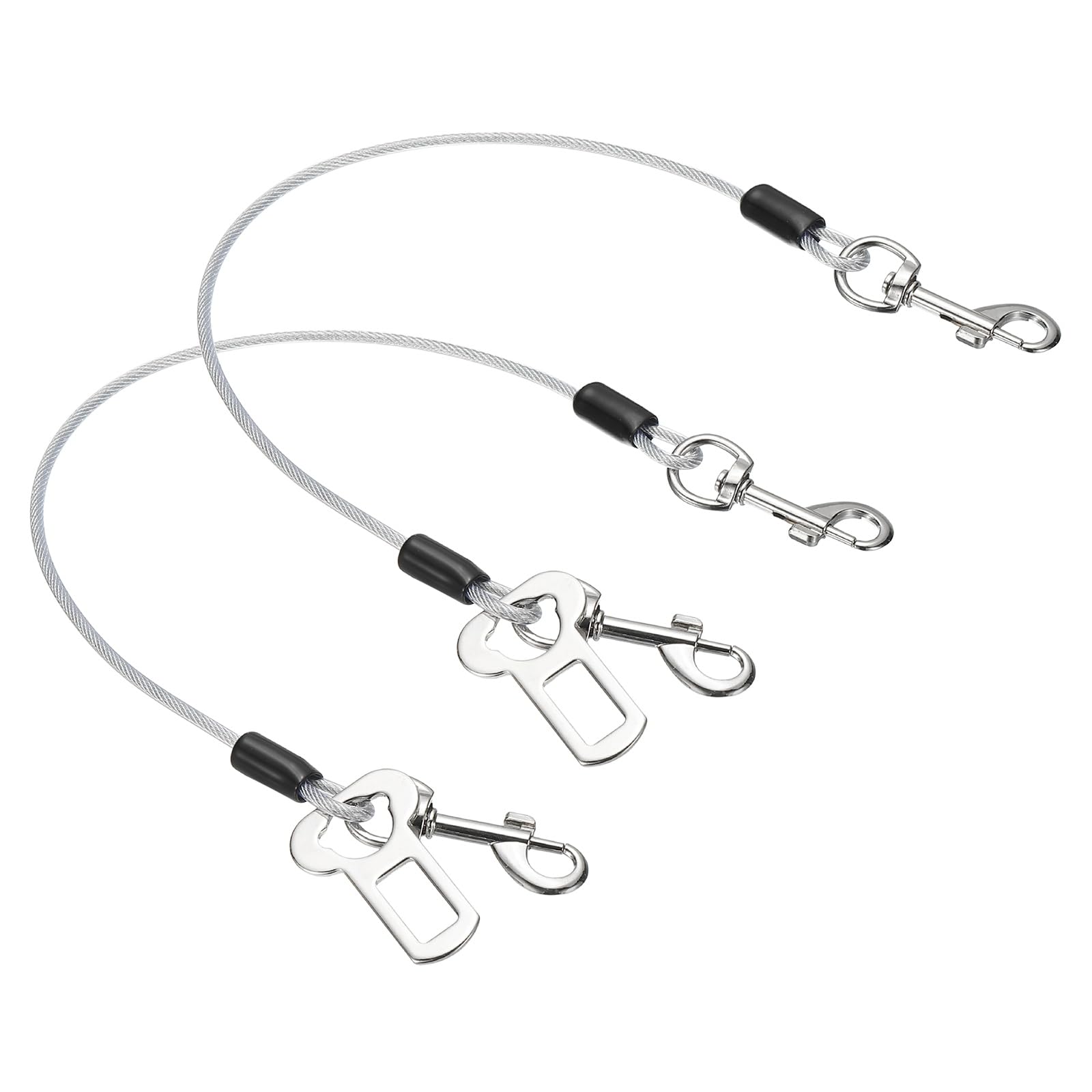 PATIKIL Chew Proof Dog Leash, 16 in Dog Seat Belt Harness with Double Clips Leash Extender Steel Braided Vehicle Tether, (Transparent, 2 Pcs), Intended for Pet Walking/Training — image 1