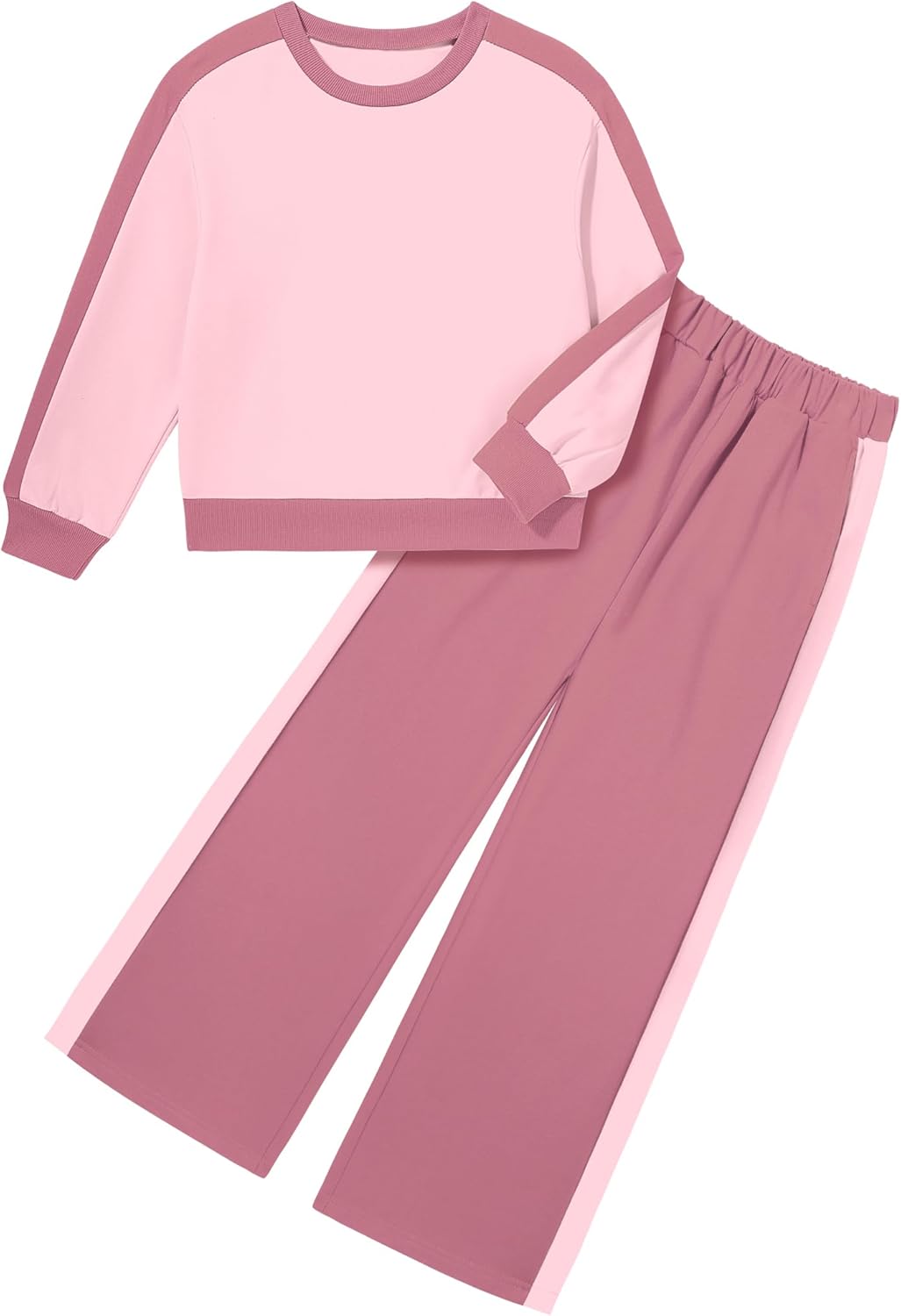 Hipea Girls Clothes 2 Piece Colorblock Clothing Set Long Sleeve Tops Wide Leg Pants Sweatsuits Fall Girls Outfits Size 6-14Y