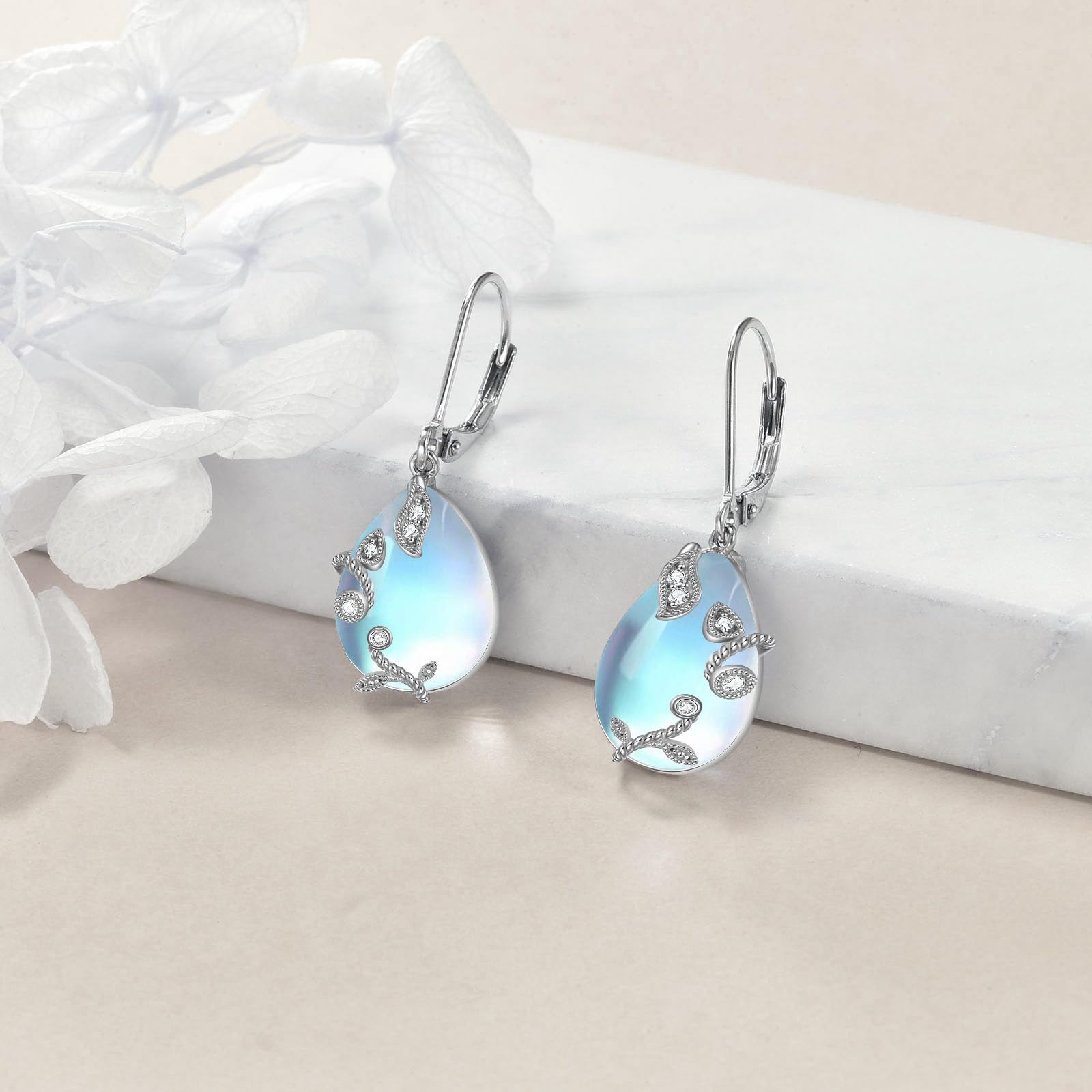 Filigrane Mondstein Ohrringe für Damen Mädchen 925 Sterling Silber Tropfenf Mondstein Ohrringe Schmuck Geschenk für Frauen Mutter Tochter