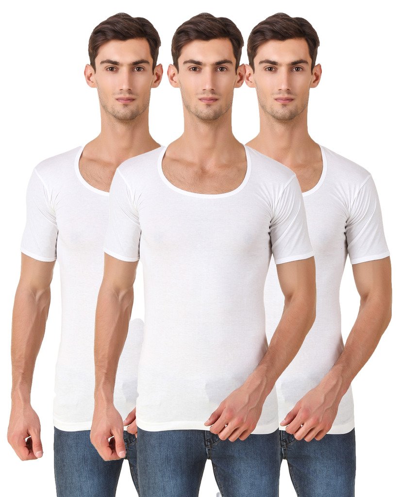 HAP Kings Men’s White Round Neck Half Sleeve Cotton Vest/Undershirt (Pack of 3) HAP Kings Men’s White Round Neck Half Sleeve Cotton Vest/Undershirt (Pack of 3)