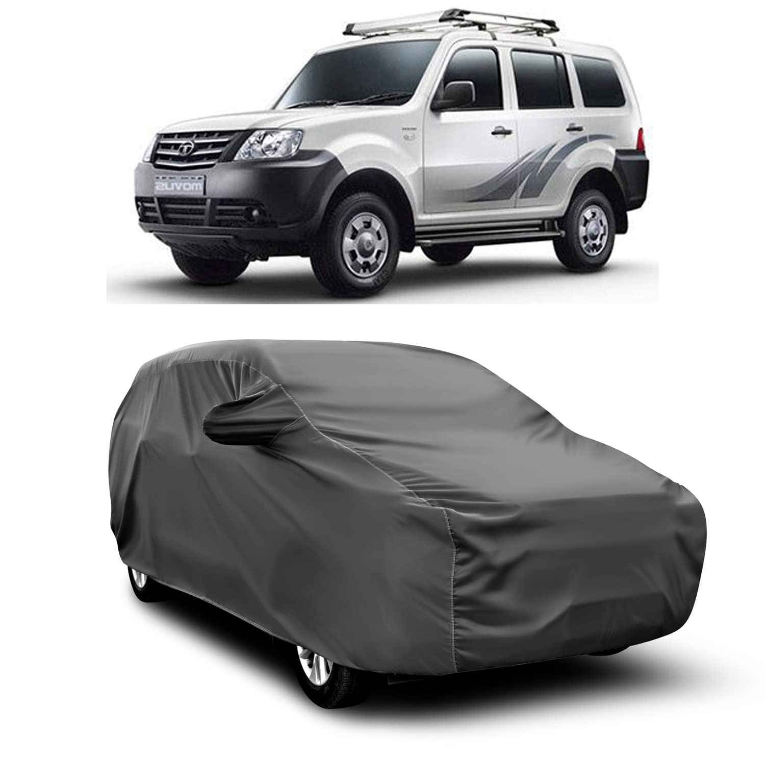 AOSIS® 100% Waterproof Car Body Cover Compatible with Tata Movus with Mirror Pocket | 3 Layered Thick Fabric | 100% Rain Proof | Weather Proof | Dust Proof (Grey)