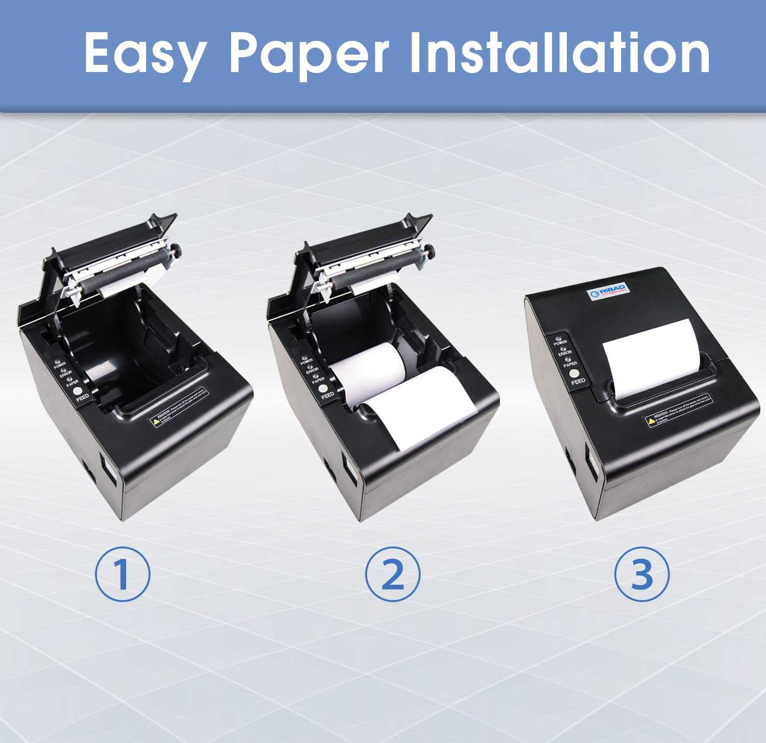 RIBAO - Impresora térmica POS de 80 mm, impresora de recibos para conectar cajas registradoras, cajón de efectivo, BC-55 BC-40 BCS-160, contador de dinero mixto RS232, interfaz de caja de efectivo
