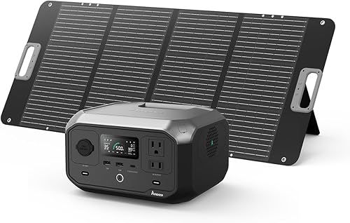 Estación de energía portátil Andes 300 con panel solar de 100 W, batería de 266 Wh con salida de CA de 300 W, carga rápida de 1 hora, generador