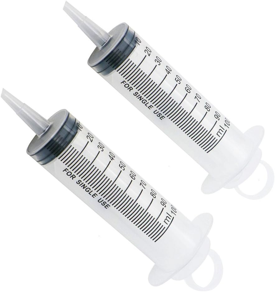 Large Plastic 100 mL/cc 3.4oz Syringe Animal Feeding Garden Watering Essential Oil Separator Syringe No Needle,Non-Sterile (2 Pack)1
