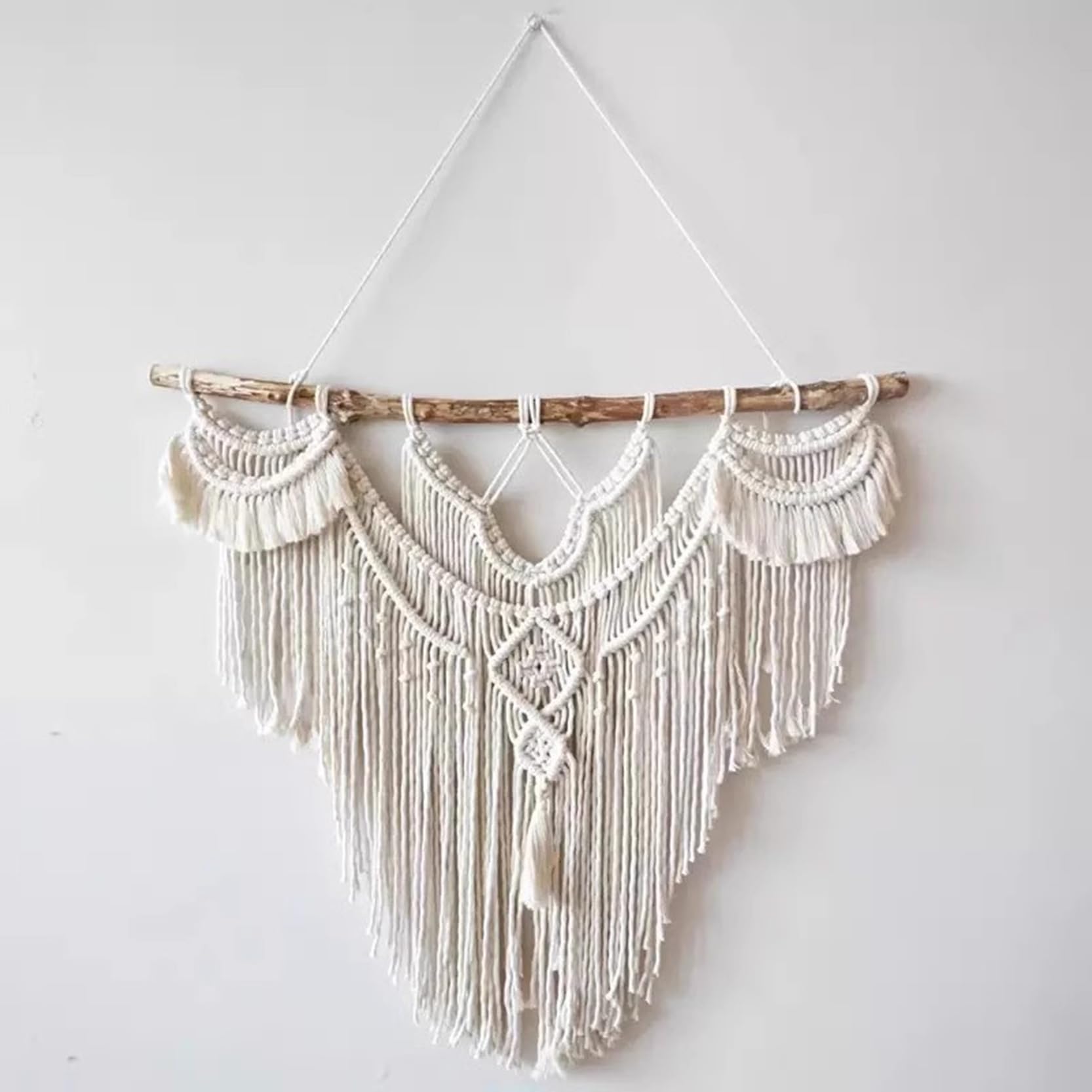 Tapiz de Pared de macramé,decoración Bohemia,Tejido a Mano,Cuerda de algodón Natural,tapices con borlas,Arte de Pared,decoración Bohemia y Elegante para el hogar,Dormitorio,G 75x85cm