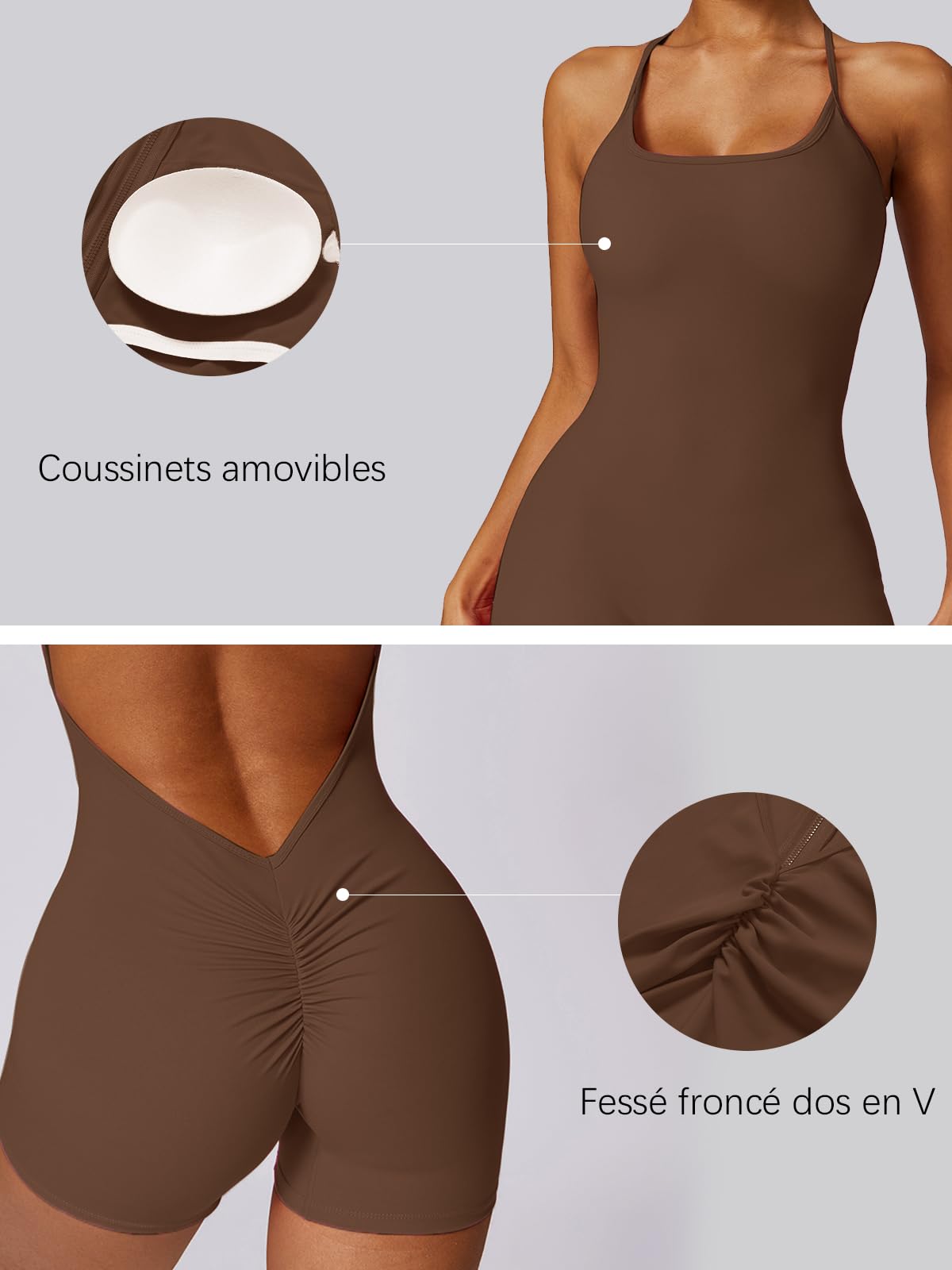 Ecupper Femmes Combinaisons d'été Une pièce Sans Manches Gym Rompers Dos Nu Tummy Control Yoga Workout Bodycon