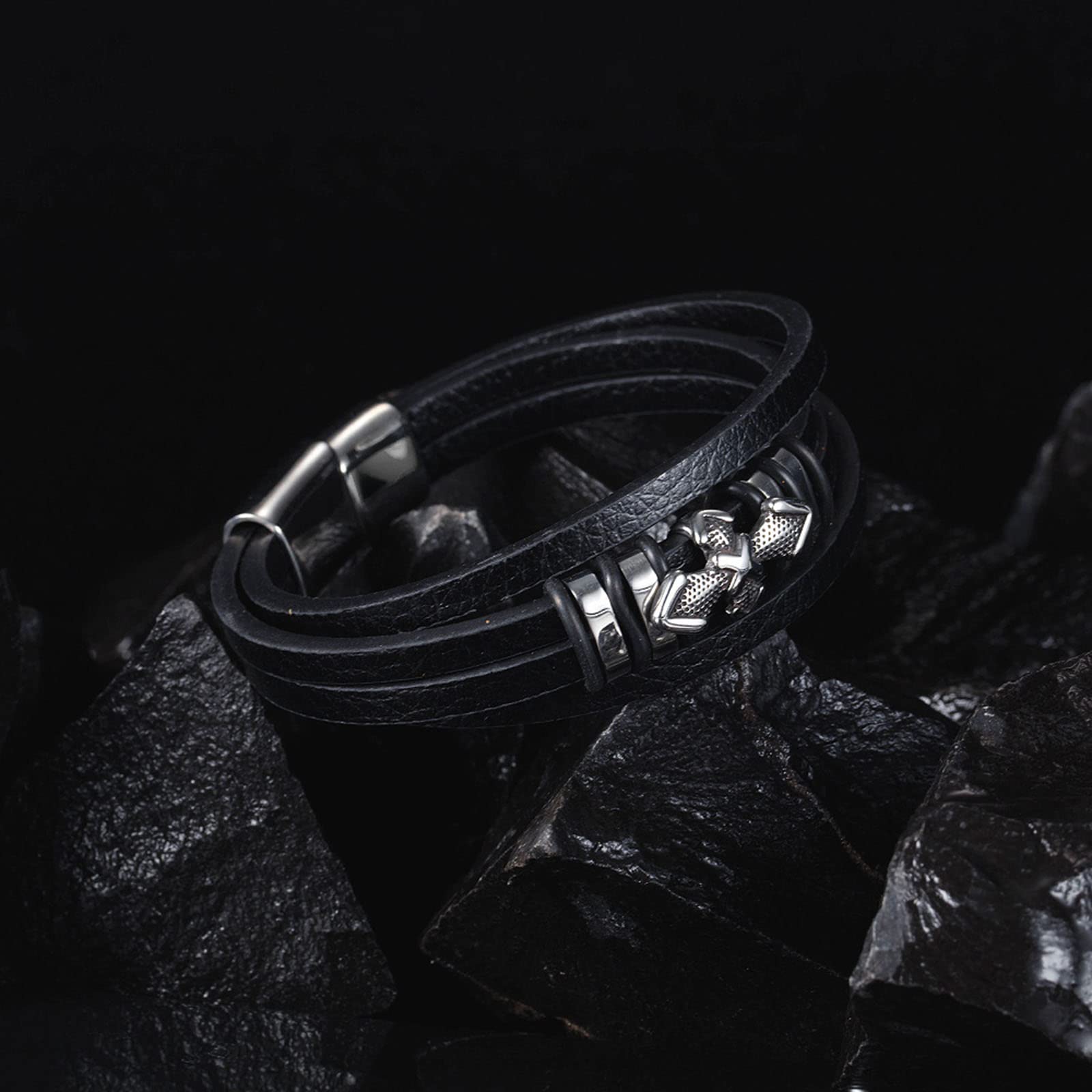 Pulsera de Hombre Pulsera de Cuero Pulsera de Acero Inoxidable Pulsera Trenzada Patrón Vintage Pulsera de Cuero Cruzado