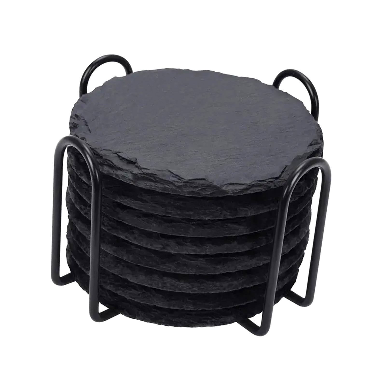 8 Pièces Dessous de Verre Ardoise Porte-dessous Pierre Coaster Set Organisation Facile Boisson Décoration Intérieure Adapté à La Maison Bureau Cuisine, ROND