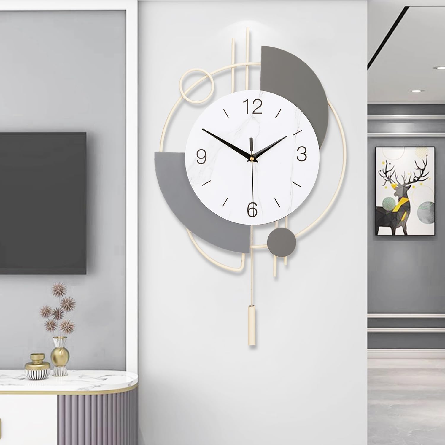 SIN&MI Wall Clocks for Living Room Decor Big Decorative Wall Clocks Battery Operated for Bedroom Kitchen Office Home Large Metal Wall Clock Silent Wall Clock Non Ticking 13 * 21.65 Inch Beige