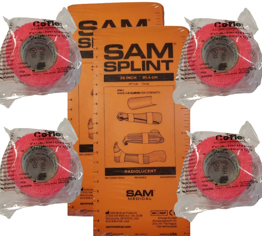 SAM Splint Kit - 36" Flat SAM Splints & 2" x 5yds Cohesive Wraps (Blue Wrap, 1 Splint)-Pink Wrap-2 Splints