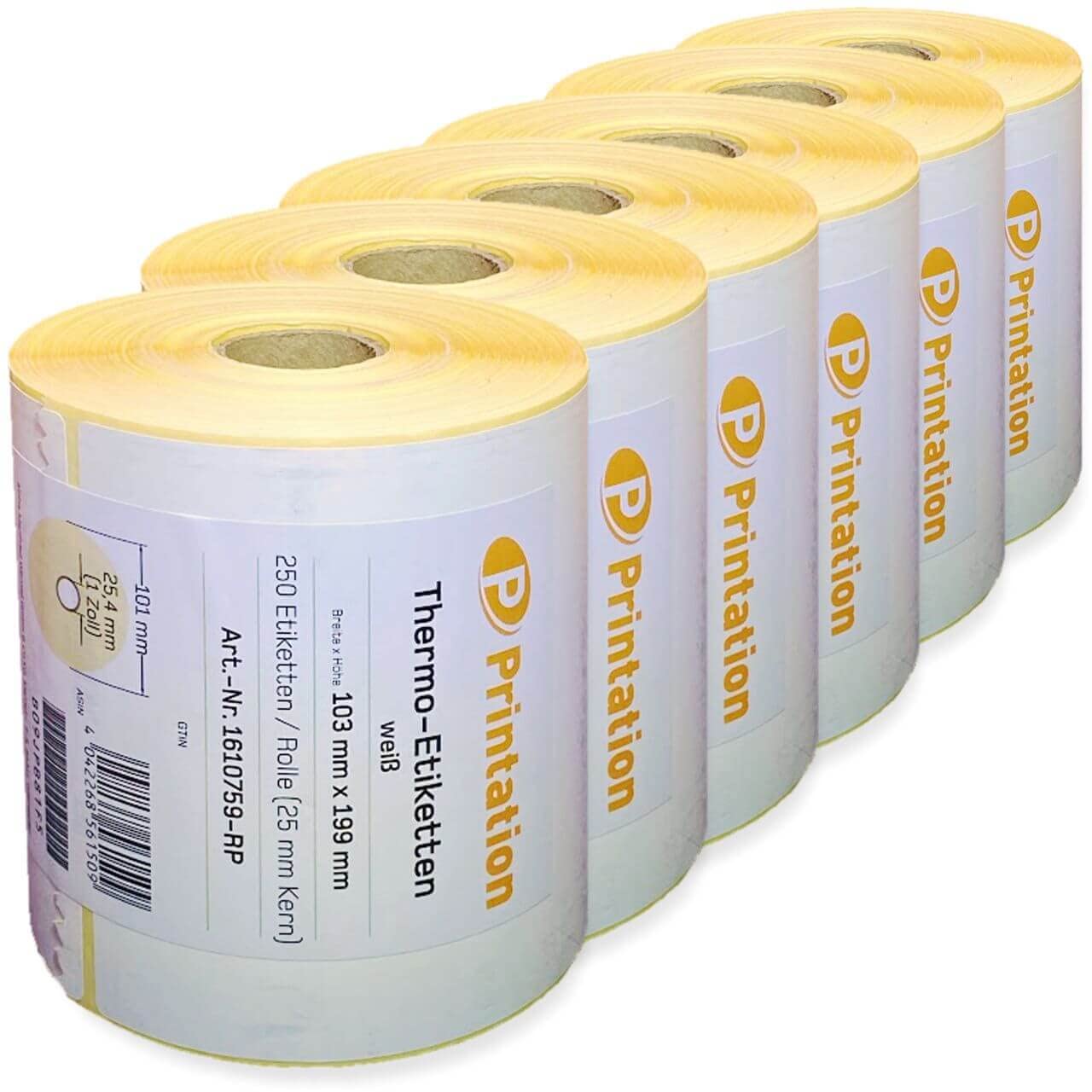 Printation Versandetiketten 103 x 199 mm weiß DHL DPD GLS UPS 1500 Thermoetiketten 6 Rollen Thermodirekt permanent Paketaufkleber