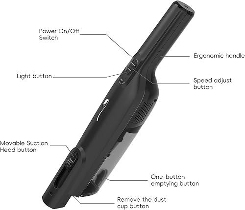 Miniatura 6 de Aspiradora de mano inalámbrica, aspiradora de mano portátil ligera con luz LED, aspiradora de mano recargable con vacío de un solo toque, potente