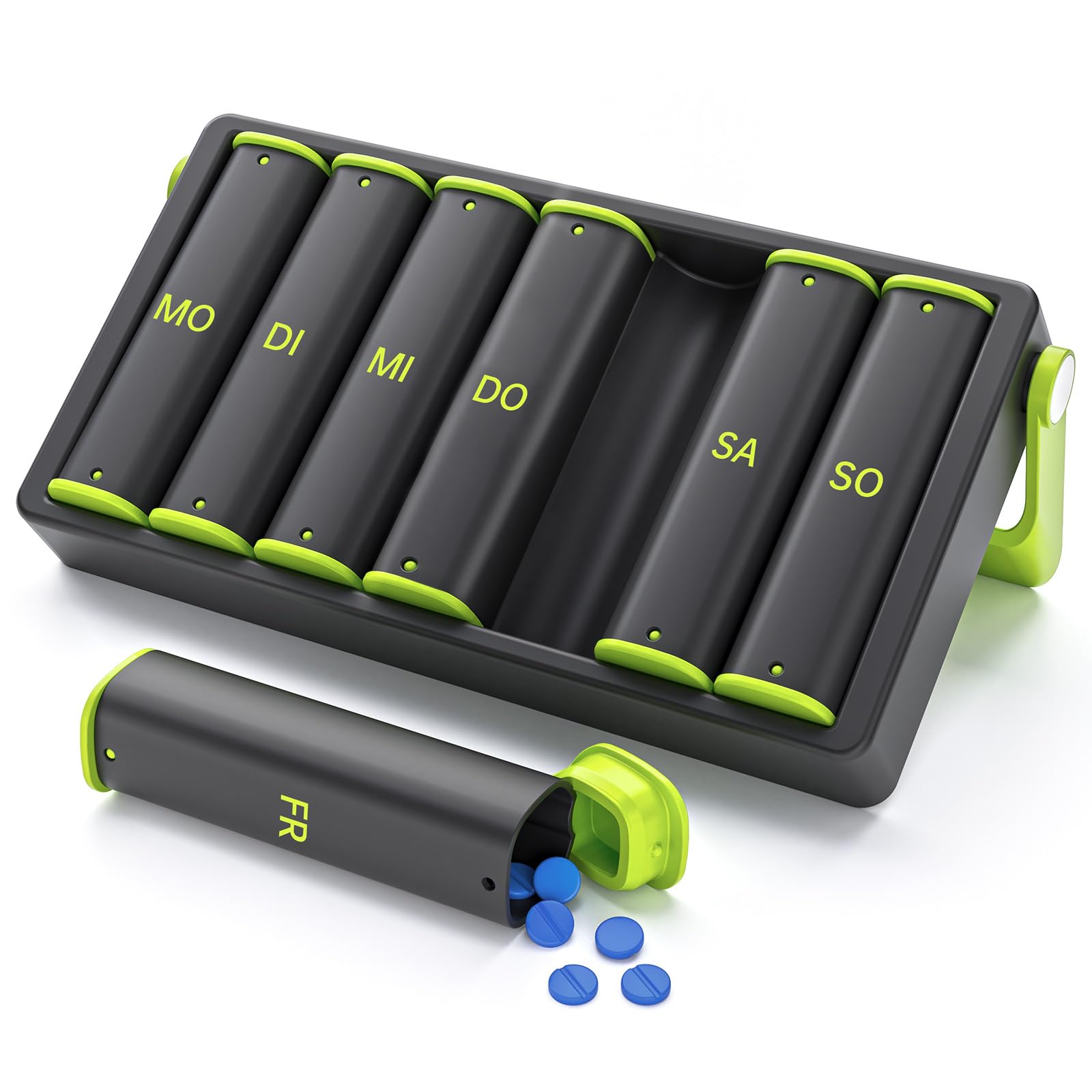 Tablettenbox 7 Tage Morgens Abends, KOVIUU Woche Pillendose 2 Fächer, Medikamentenbox Unterwegs, Pill Box，Große Tabletten Tablettendose, Supplement Pillenbox für Medikamente, Vitamine, Schwarz
