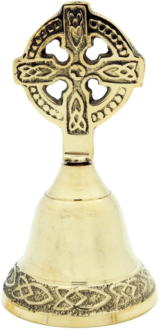 Liffey Artefacts Solid Brass Bell With Celtic Cross Shape Handle