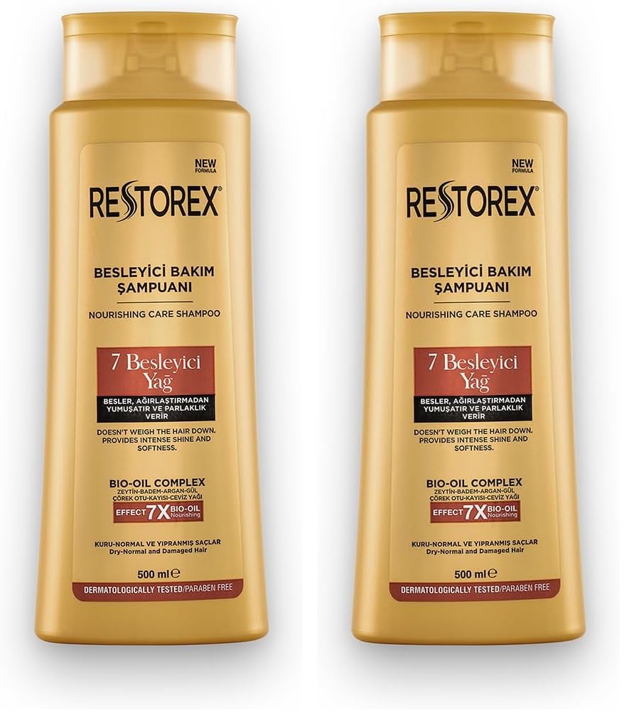 Restorex Besleyici Bakım Bakım Şampuanı 500 Ml - 7 Besleyici Yağ Göz Alıcı Parlaklık İpeksi Yumuşaklık (2 paketi)