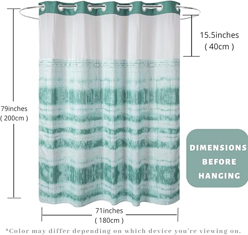 Miniatura 9 de Ecoehoe Cortina de ducha de tela sin gancho de 71 pulgadas de ancho x 74 pulgadas de largo, con forro extraíble a presión con imanes, parte superior