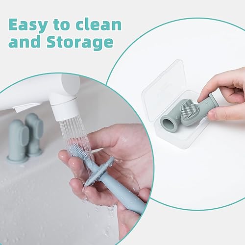 Miniatura 6 de BumbleBee Juego de cepillo de dientes de silicona de 360 y cepillo de dientes de dedo, cepillo de dientes de silicona suave para bebé, niño pequeño,