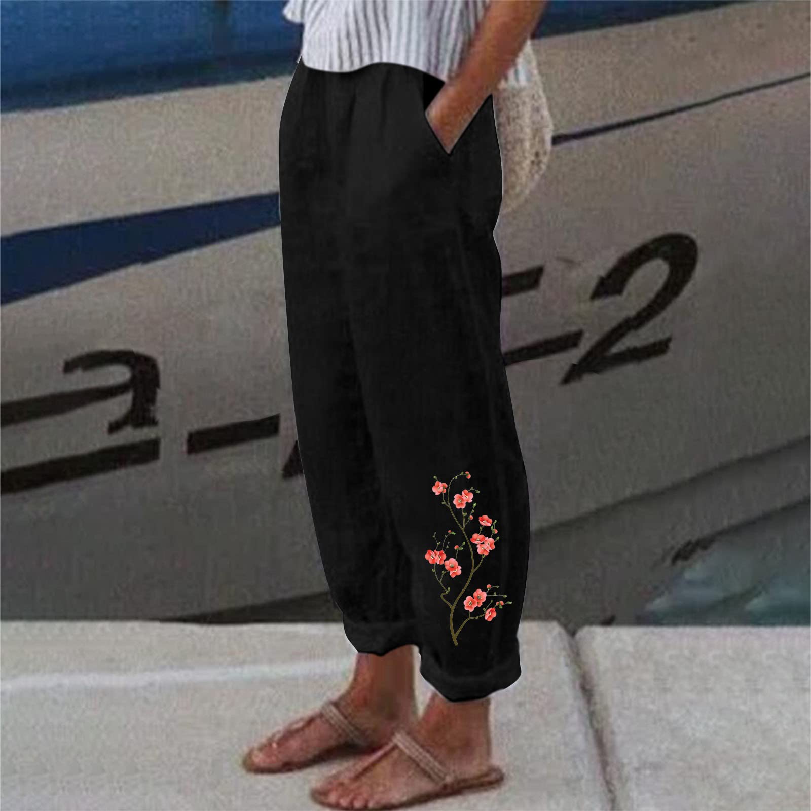Pantaloni Donna Cotone E Lino Estivi Larghi Con Vita Alta Elastica E Tasche - Eleganti, Leggeri E Comodi Per Jogging E Tempo Libero