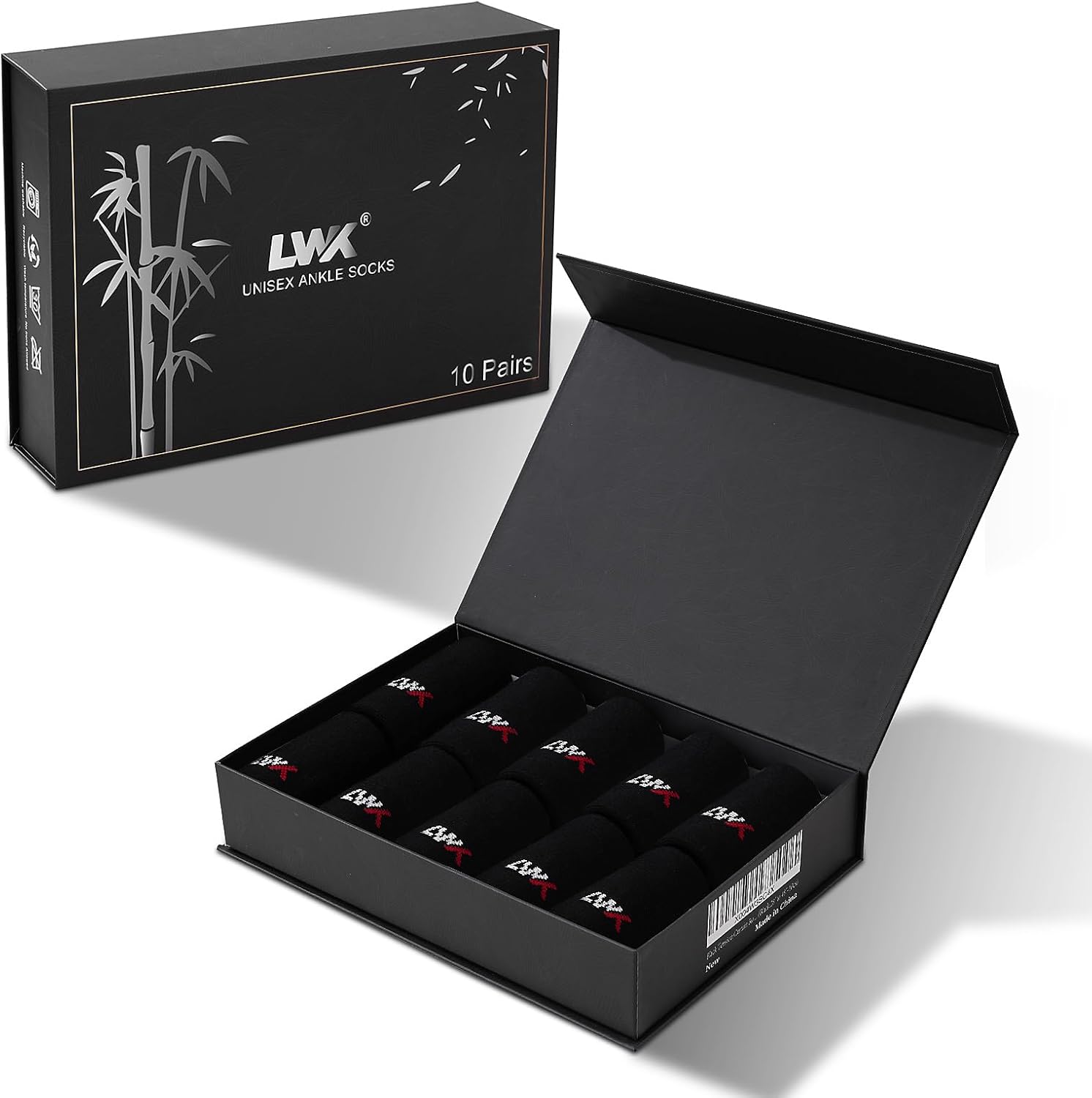 LWK 10 Pack Men's Bamboo Ankle Socks - Seamless Toe, Moisture Wicking, Breathable, Cushioned Running Socks, Gift Box Set