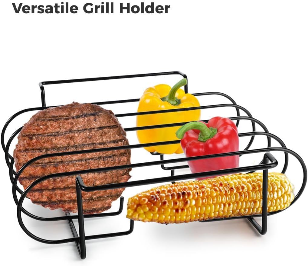 Nonstick Rib Grill Rack – Iron Bbq Holder For Smoking Meat, Steak, Chicken, Vegetables