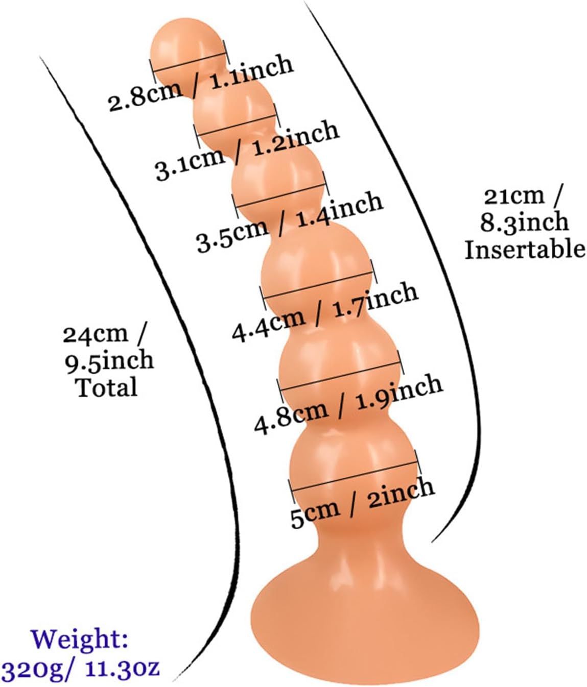 3 Color of 6-Bead Smooth Anal Beads with Suction Cup，Long Butt Plug Adult Sex Toy for Men Women,Black