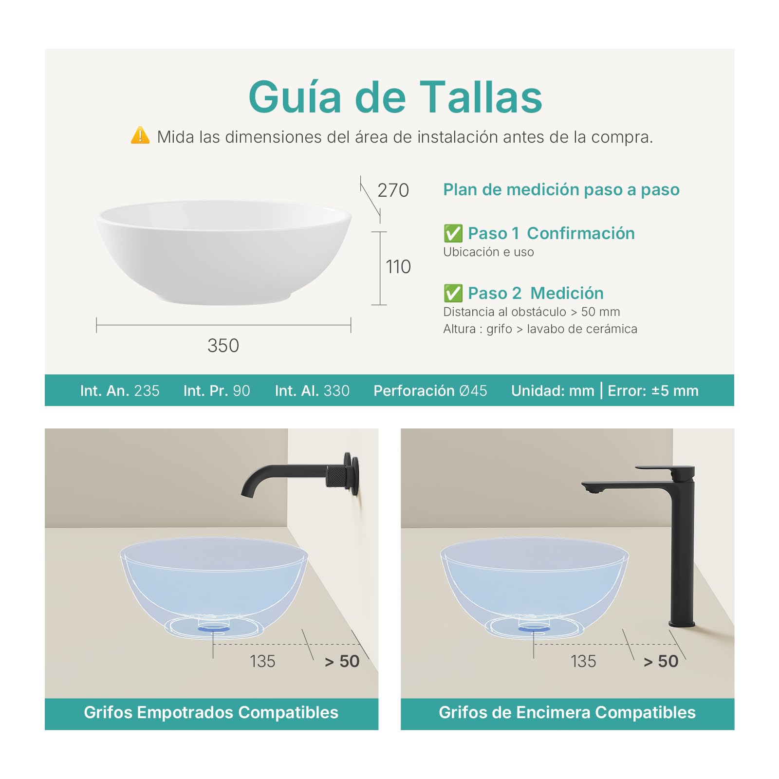EMKE Lavabo sobre Encimera Ovalado 340 x 270 x 130 mm,Blanco Brillante | Lavamanos de Cerámica, Pila de Apoyo Tipo Bol Exento para Baño y Aseo de Invitados (Solo Lavabo)